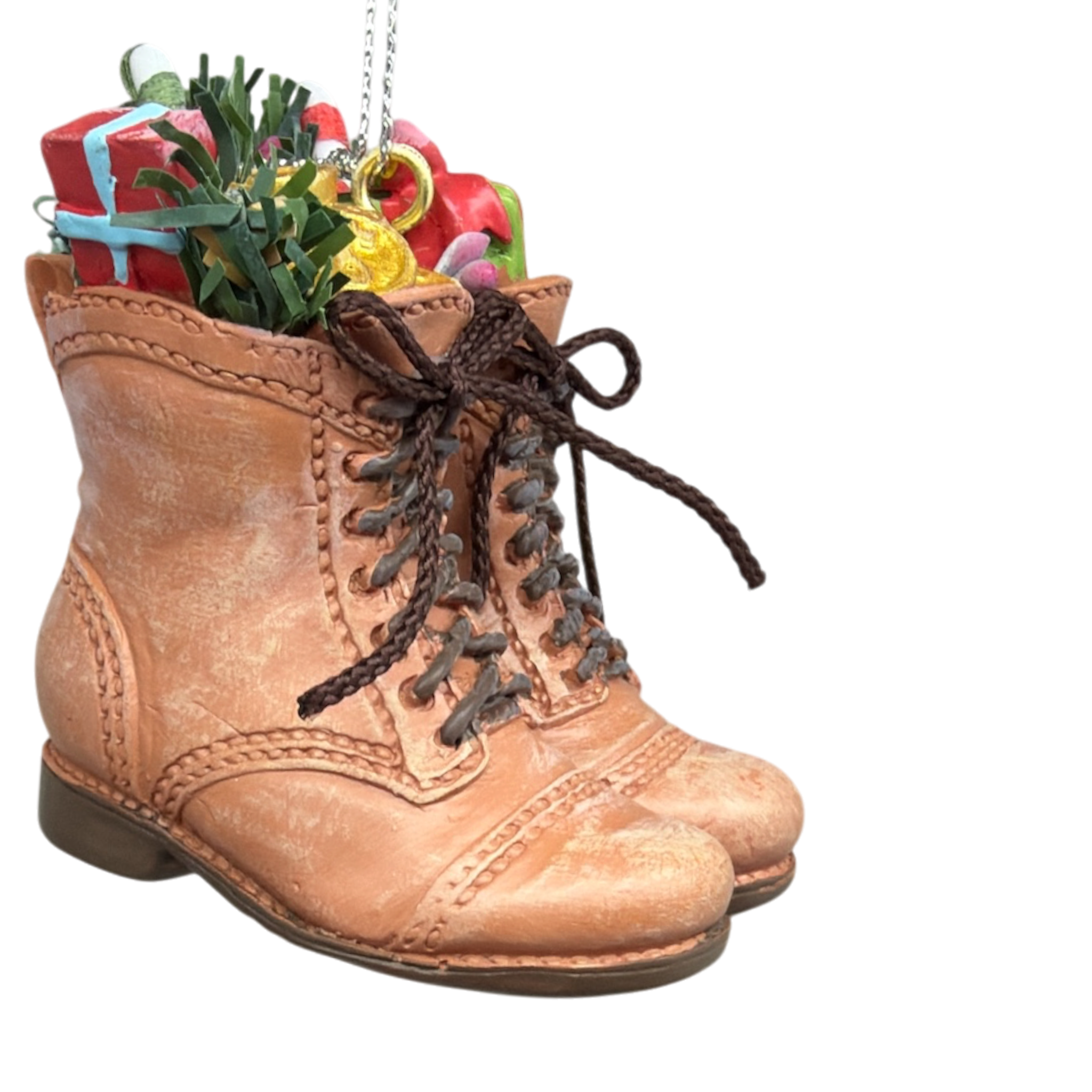 Filled Boots With Joy Ornament  - Brown