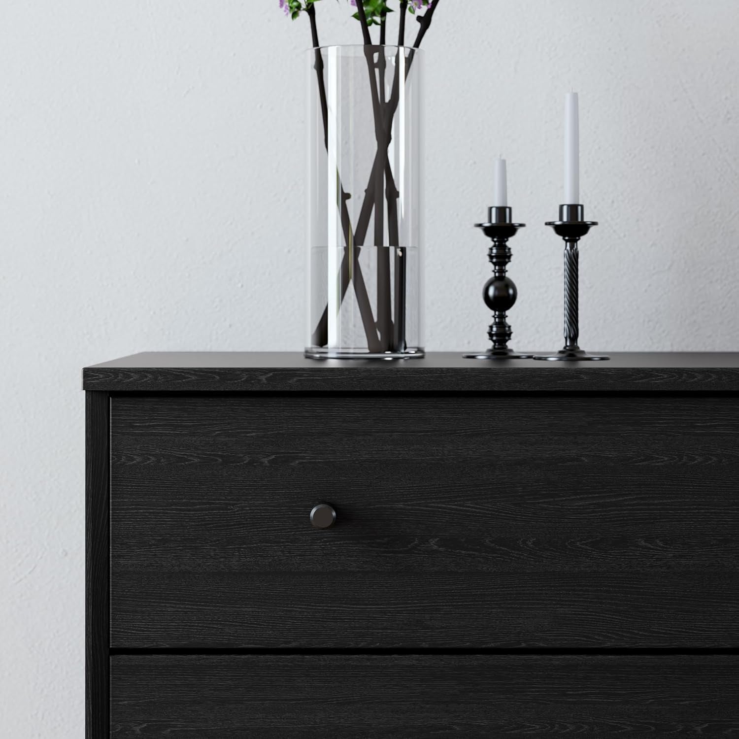 Finnley Black Oak 3 Drawer Nightstand Extra Wide Storage