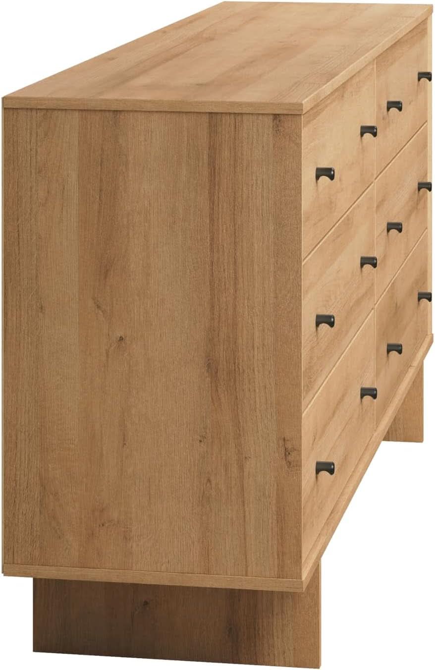 Finnley Natural Oak Six Drawer Dresser Oak Veneer Finish