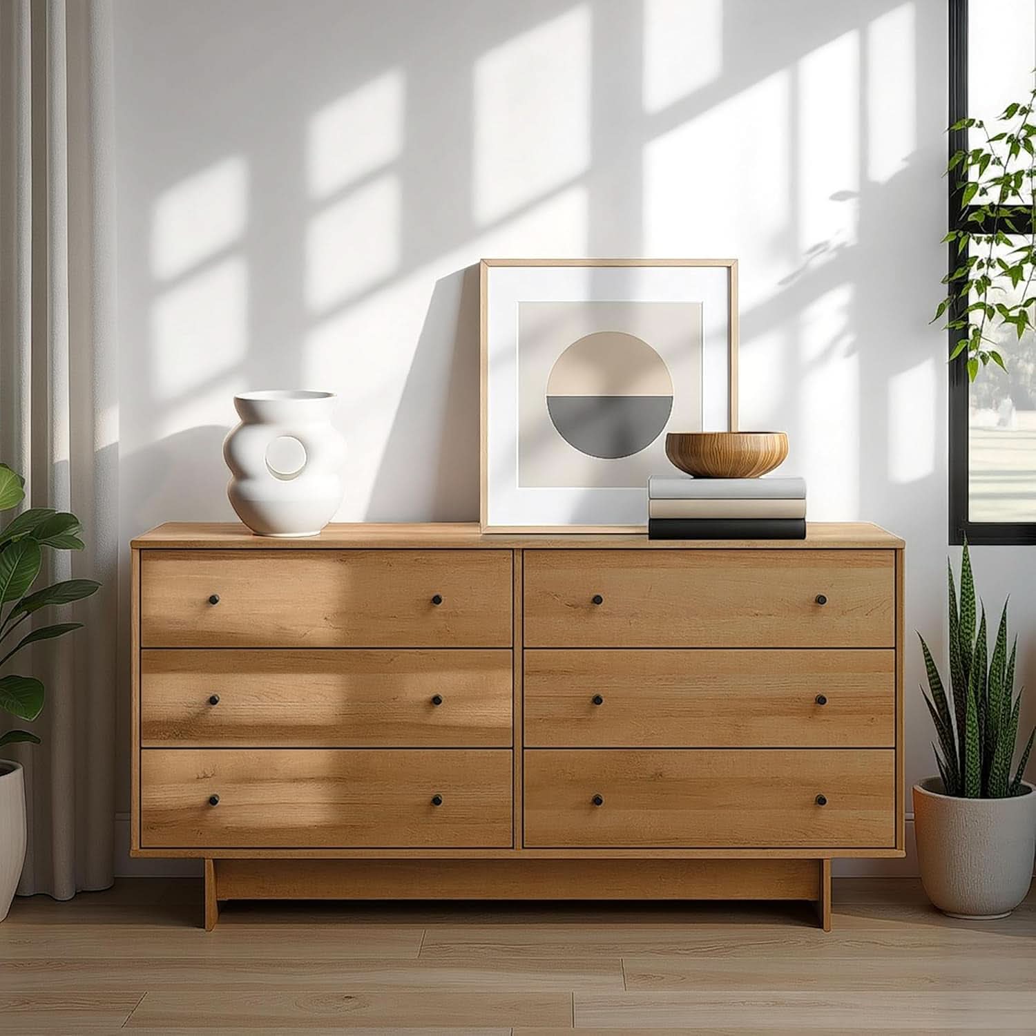 Finnley Natural Oak Six Drawer Dresser Oak Veneer Finish