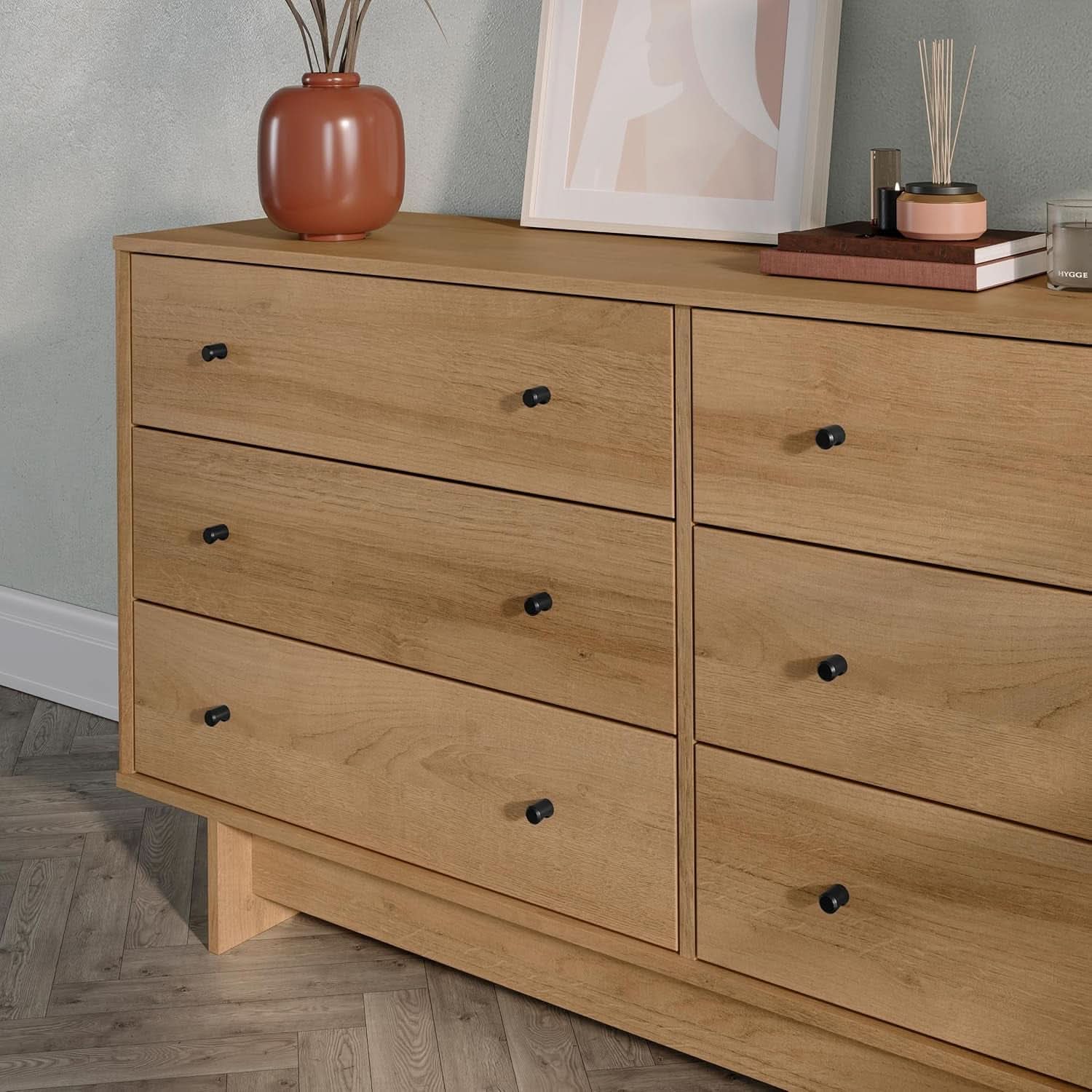Finnley Natural Oak Six Drawer Dresser Oak Veneer Finish