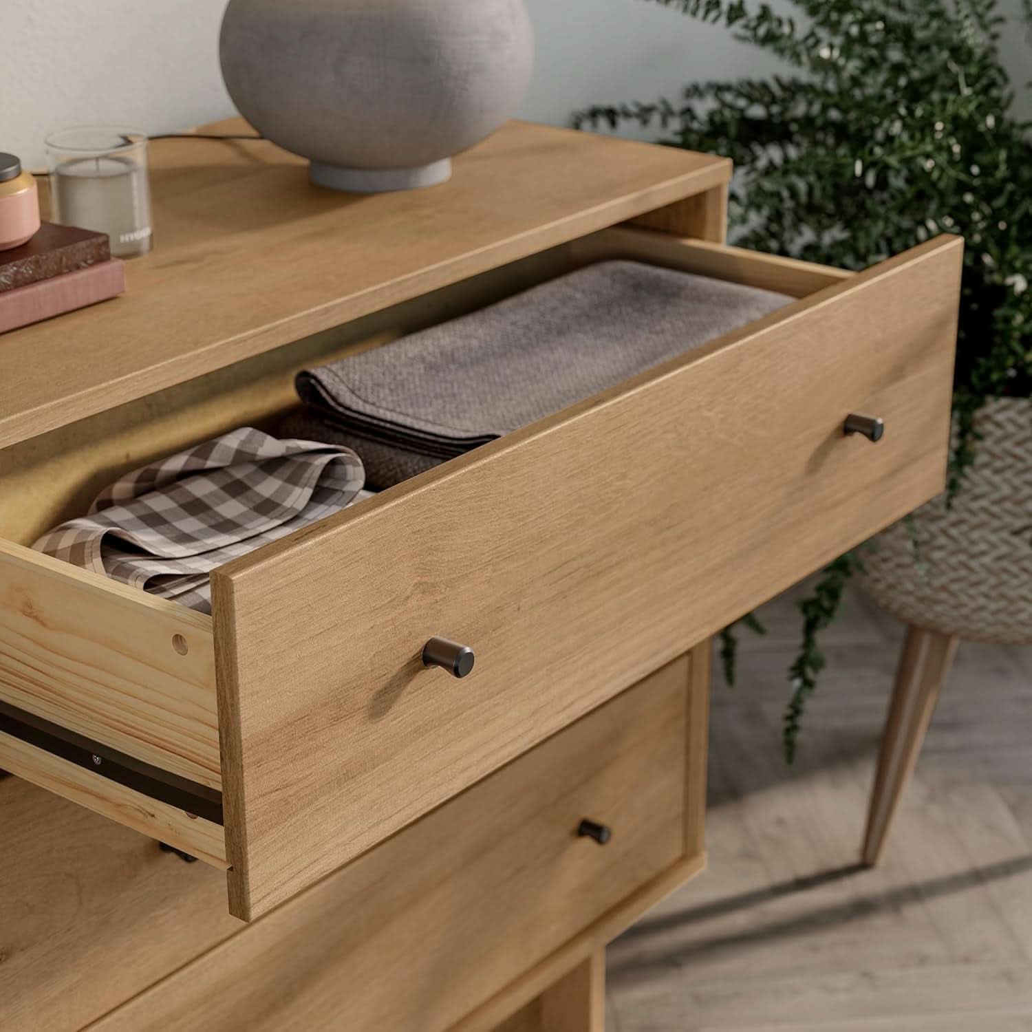 Finnley Natural Oak Six Drawer Dresser Oak Veneer Finish