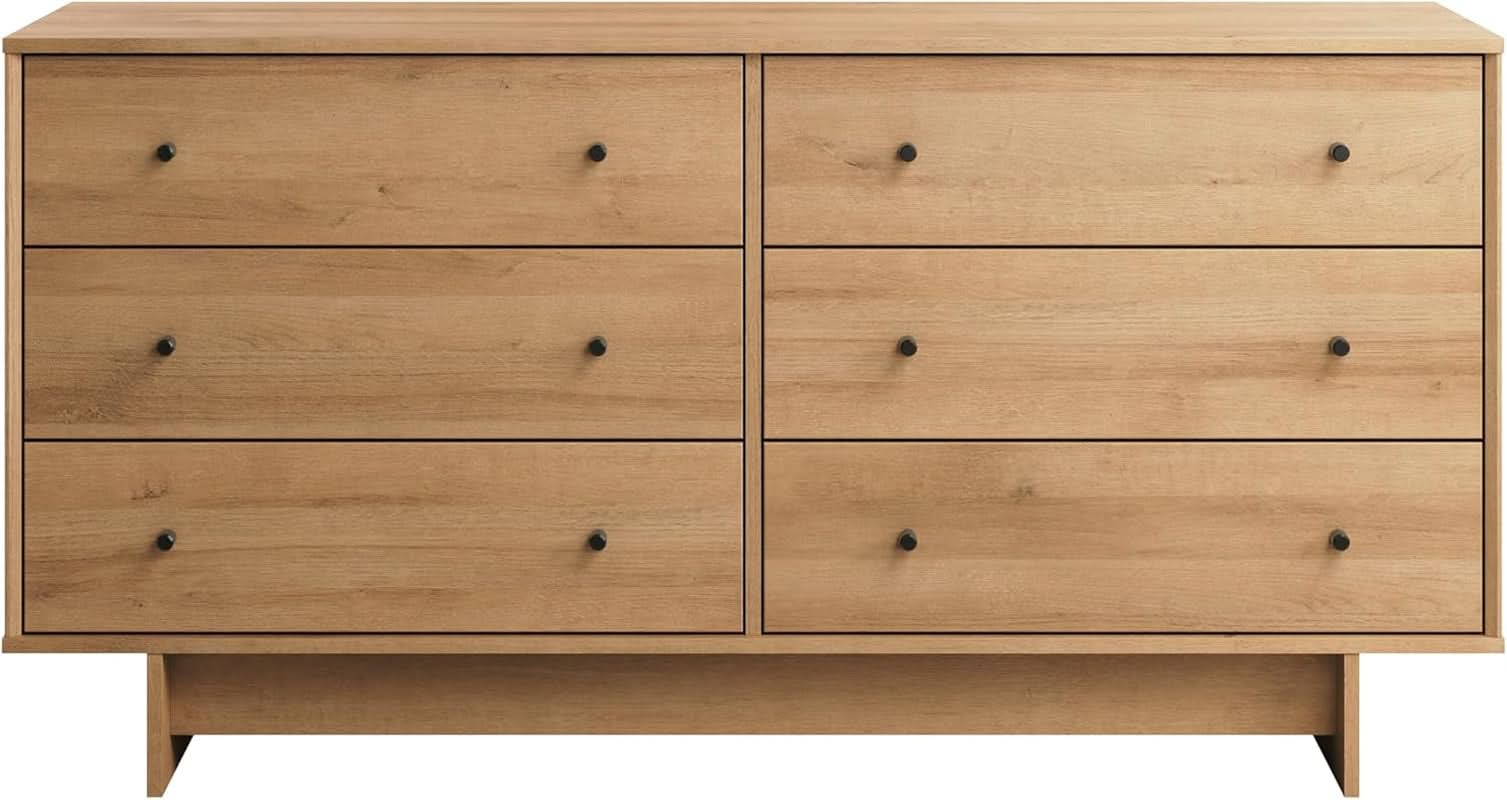 Finnley Natural Oak Six Drawer Dresser Oak Veneer Finish