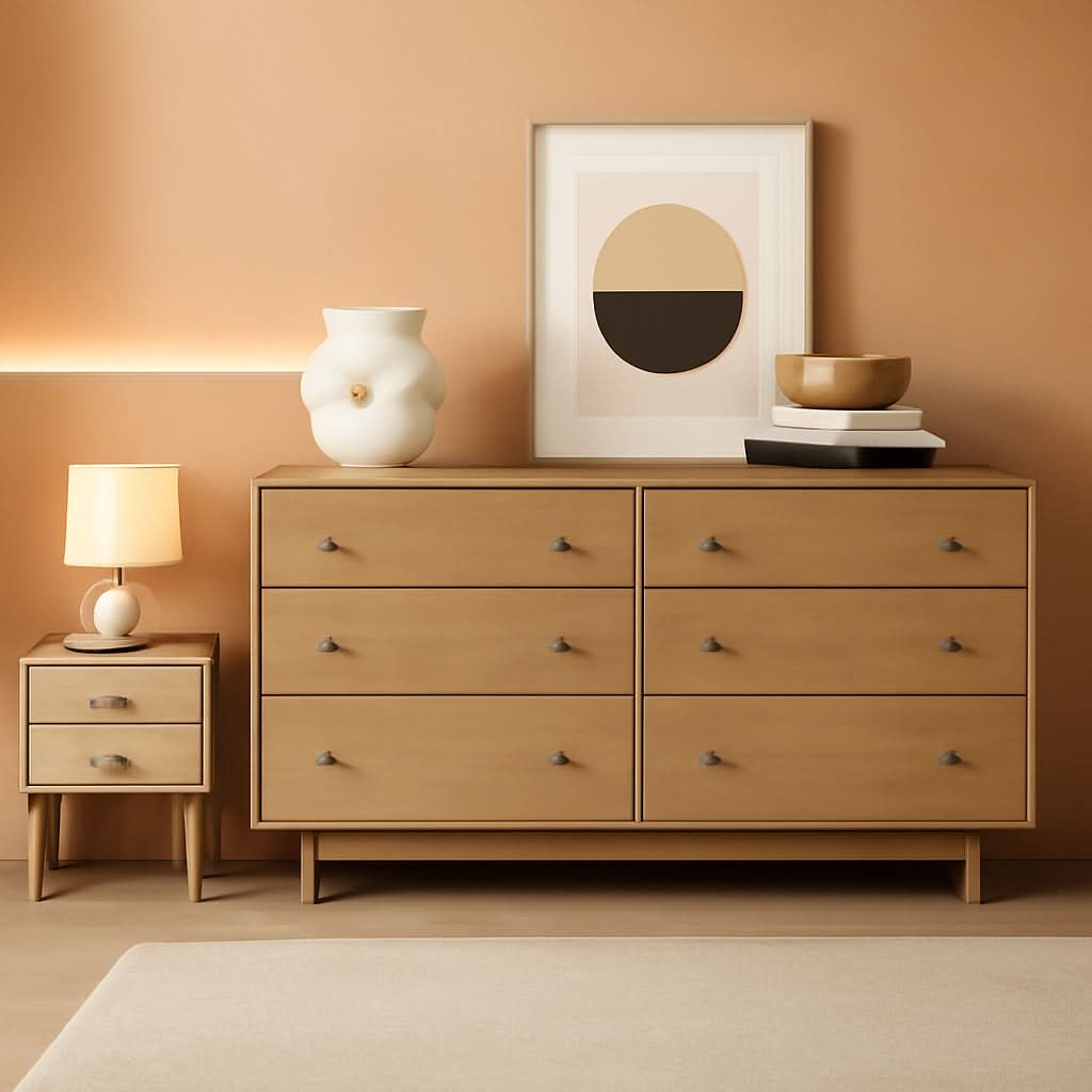 Finnley Natural Oak Six Drawer Dresser Oak Veneer Finish