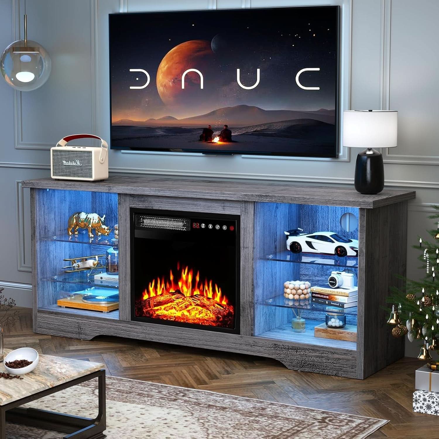 Fireplace TV Stand 18 Inch Electric Fireplace Gray