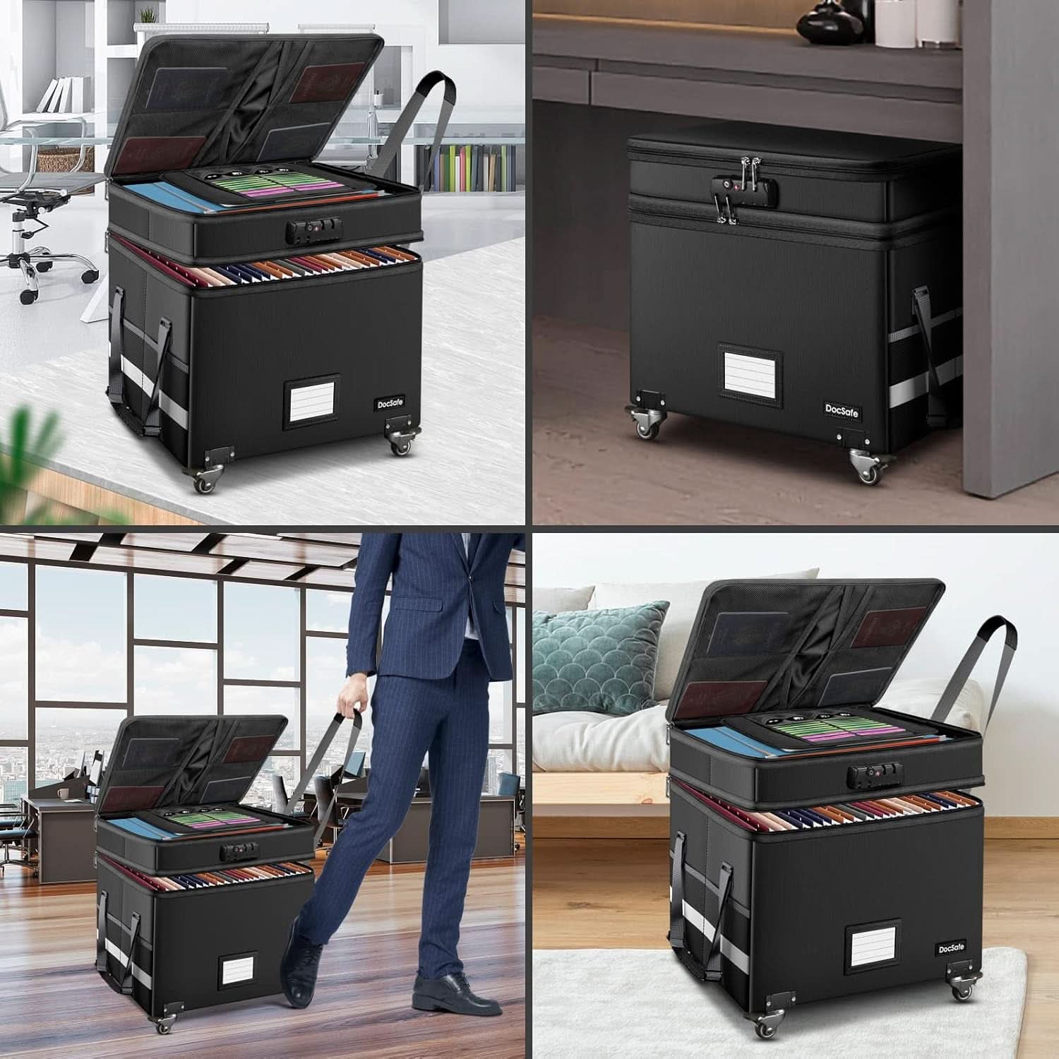 Fireproof File Box With Lock Wheels Rolling Portable