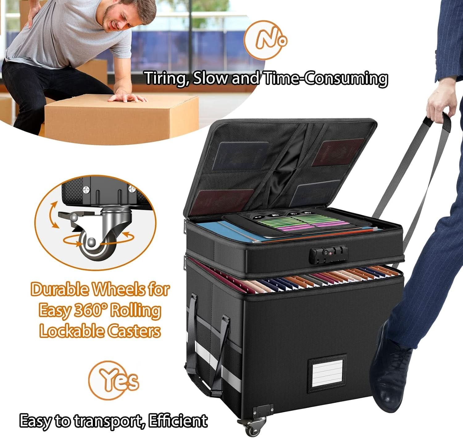 Fireproof File Box With Lock Wheels Rolling Portable