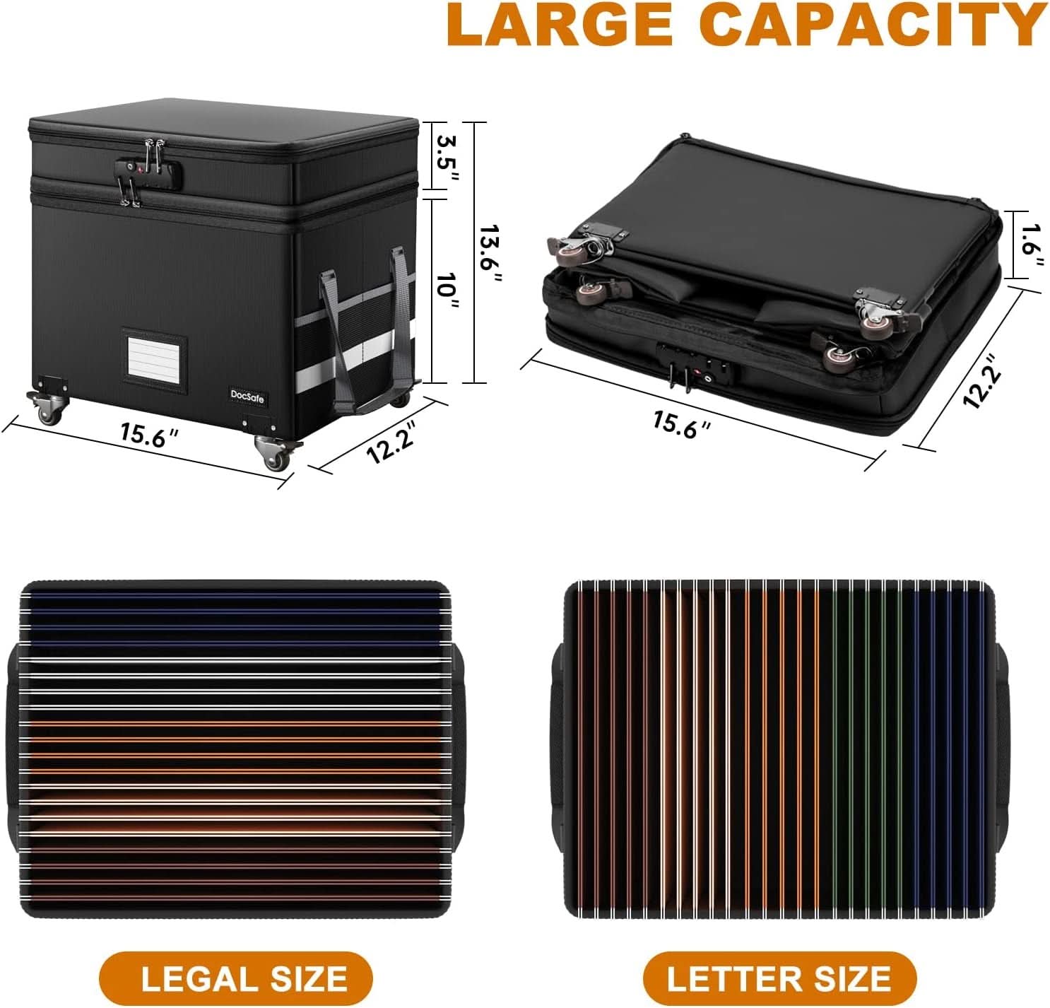 Fireproof File Box With Lock Wheels Rolling Portable
