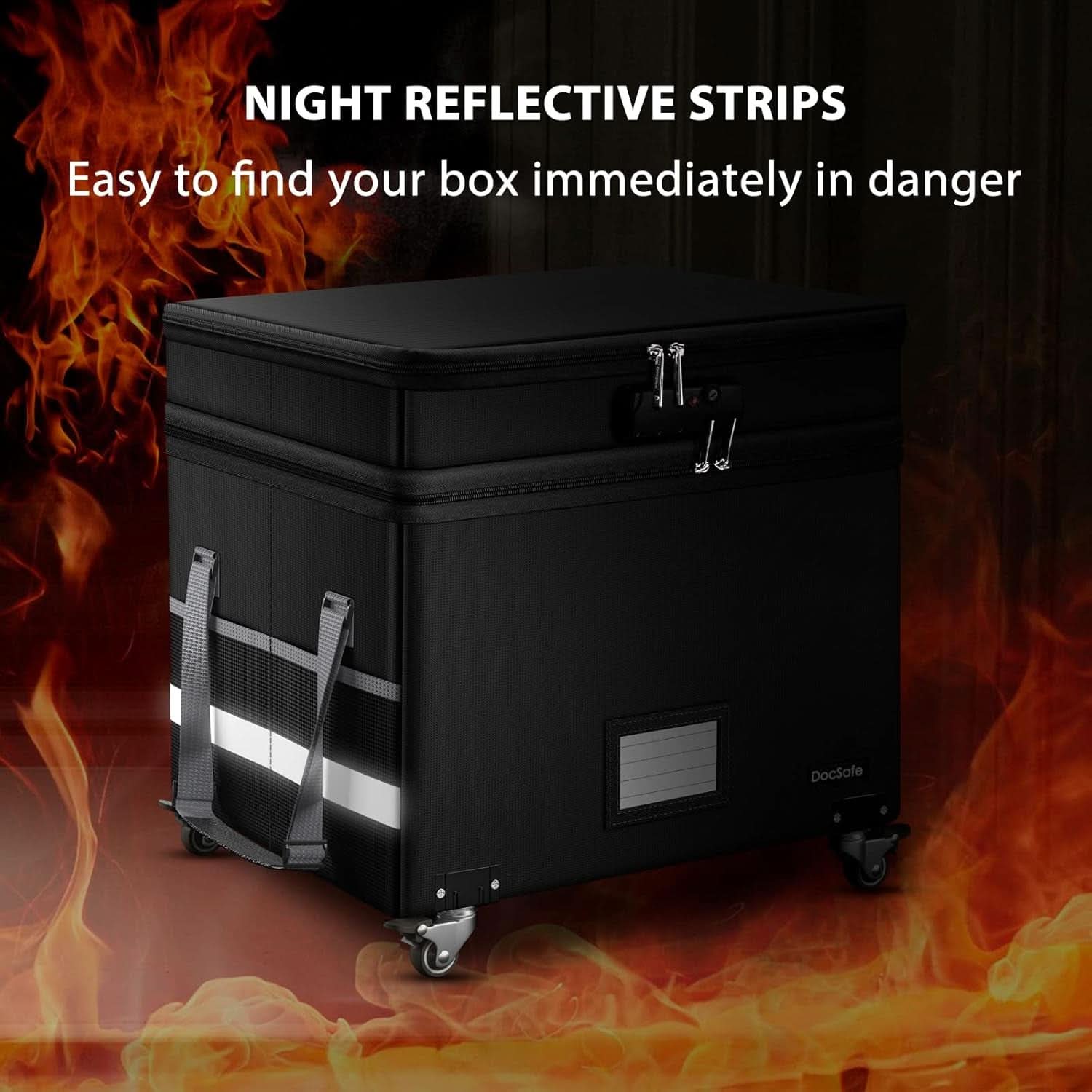 Fireproof File Box With Lock Wheels Rolling Portable