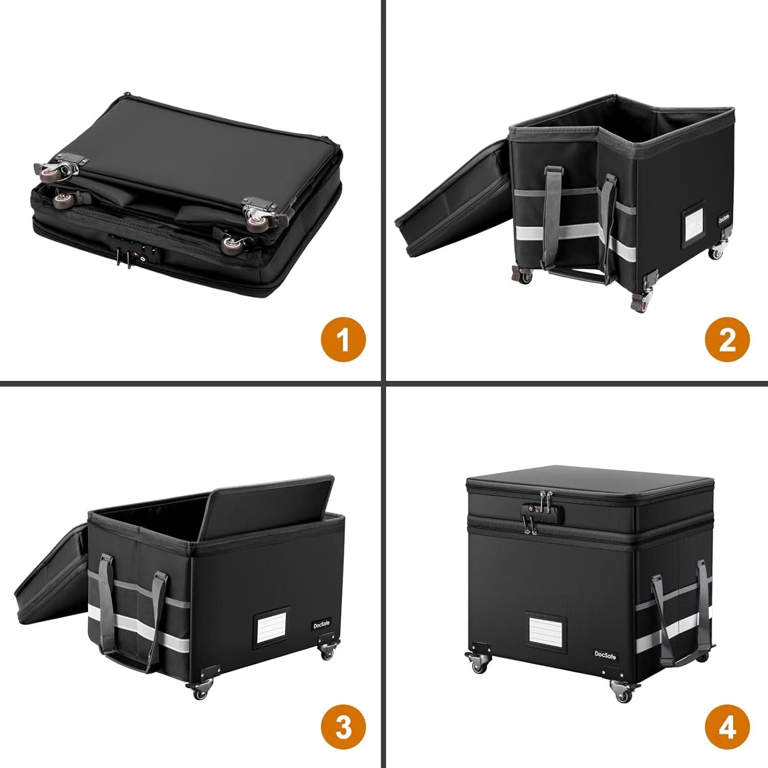 Fireproof File Box With Lock Wheels Rolling Portable
