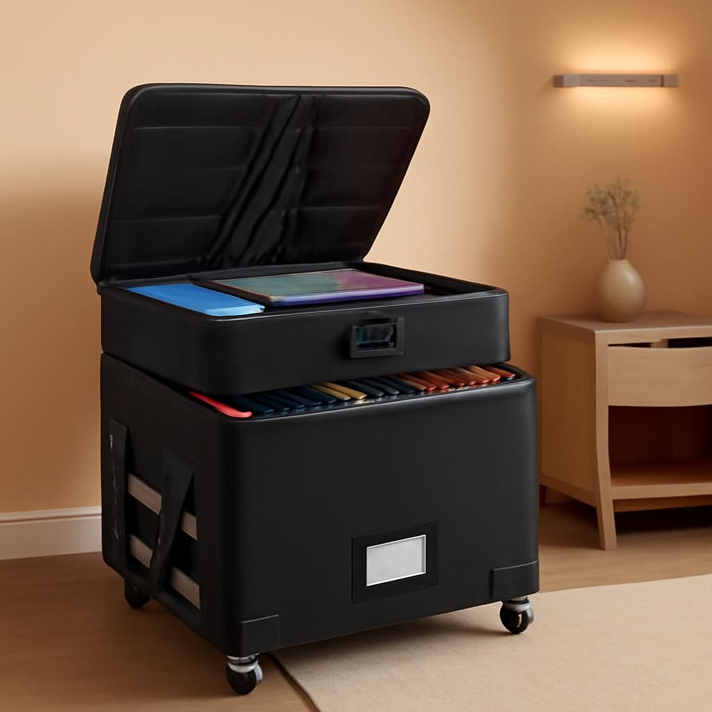 Fireproof File Box With Lock Wheels Rolling Portable