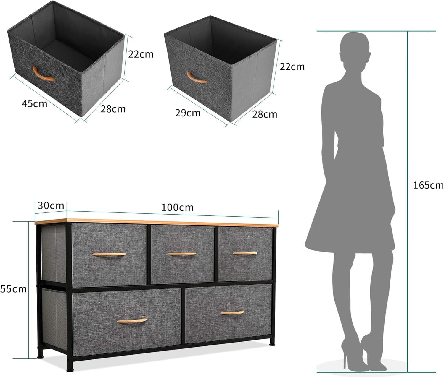 Five Drawer Dresser In Cool Grey For Bedroom Storage