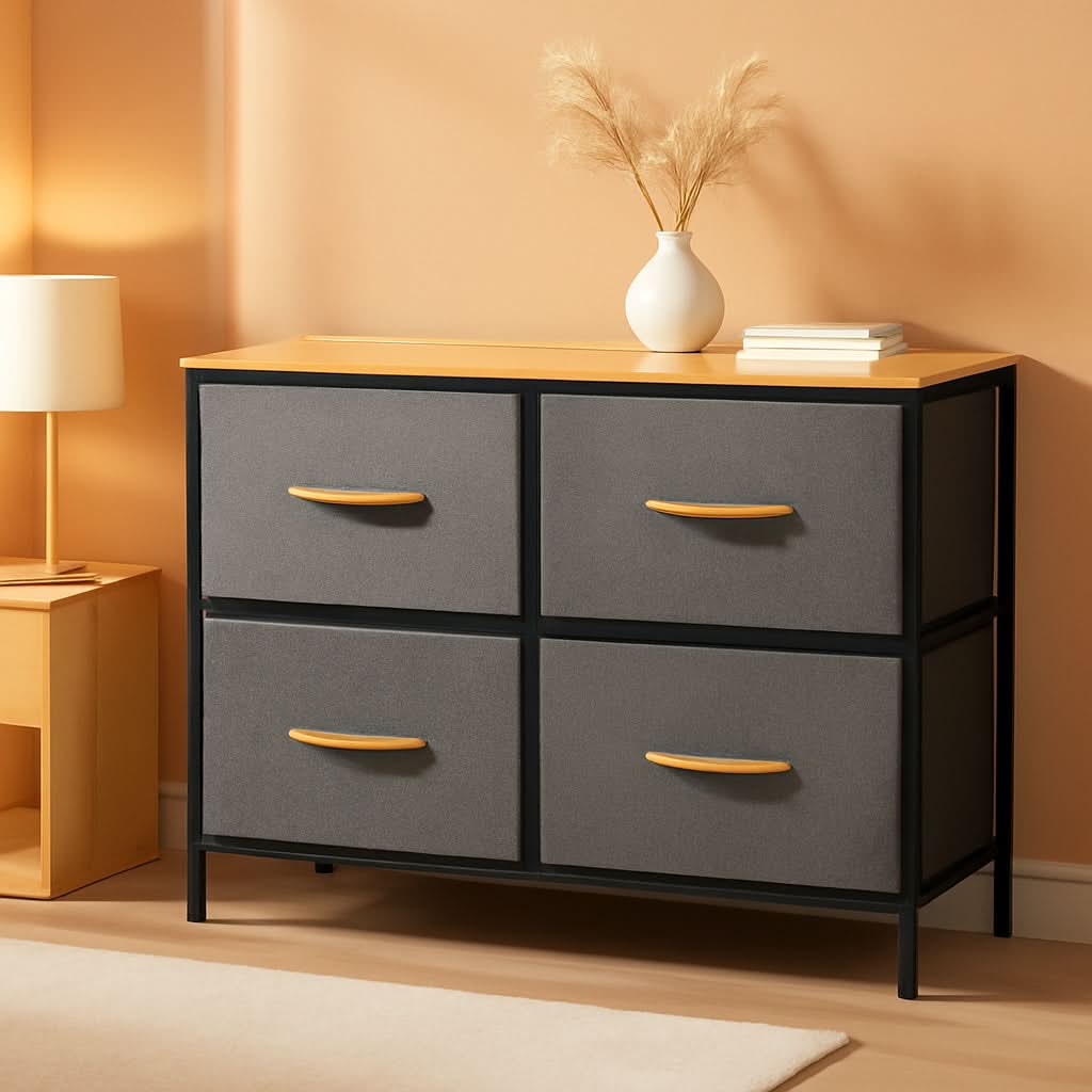 Five Drawer Dresser In Cool Grey For Bedroom Storage