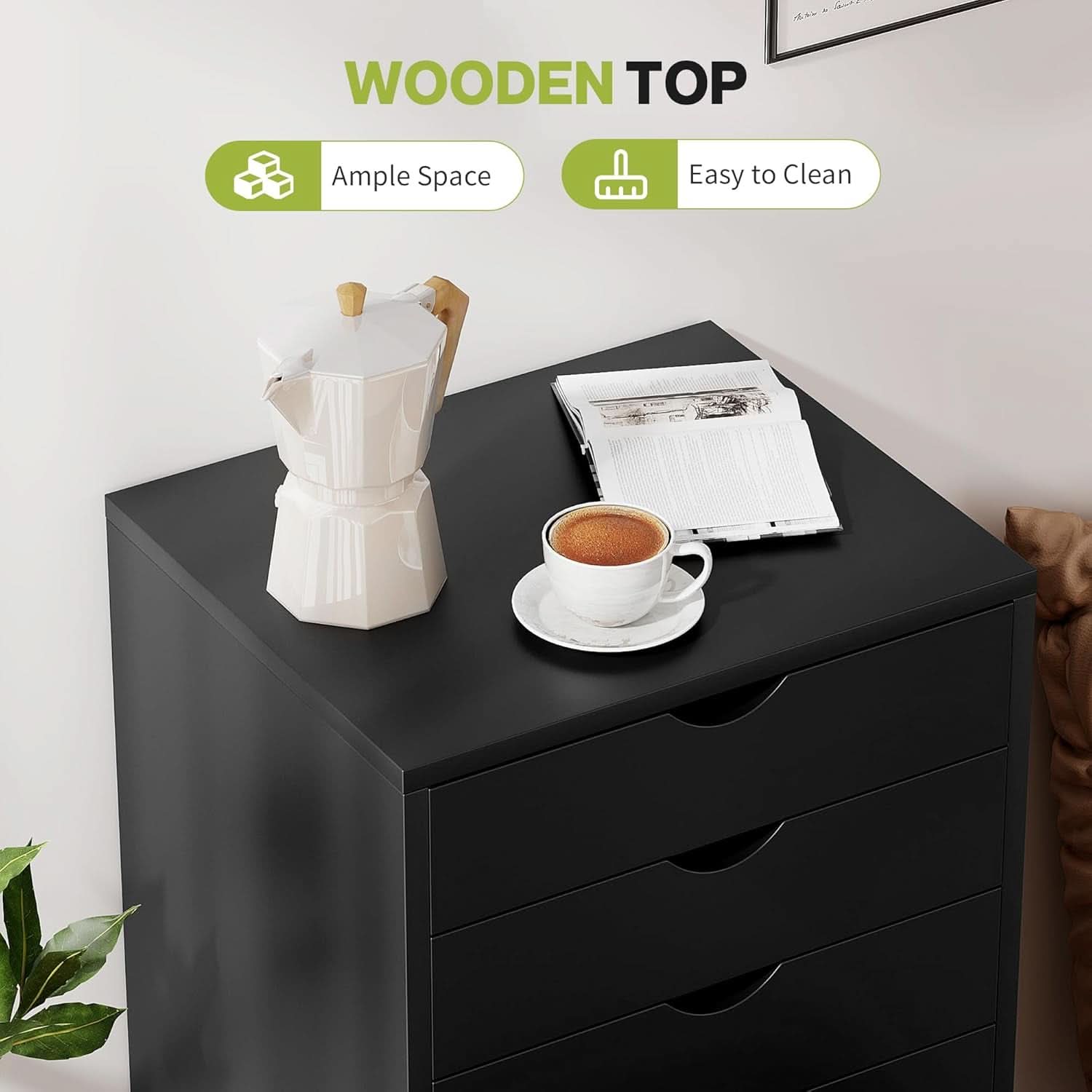 Five Drawer Multifunctional File Cabinet Black Industrial