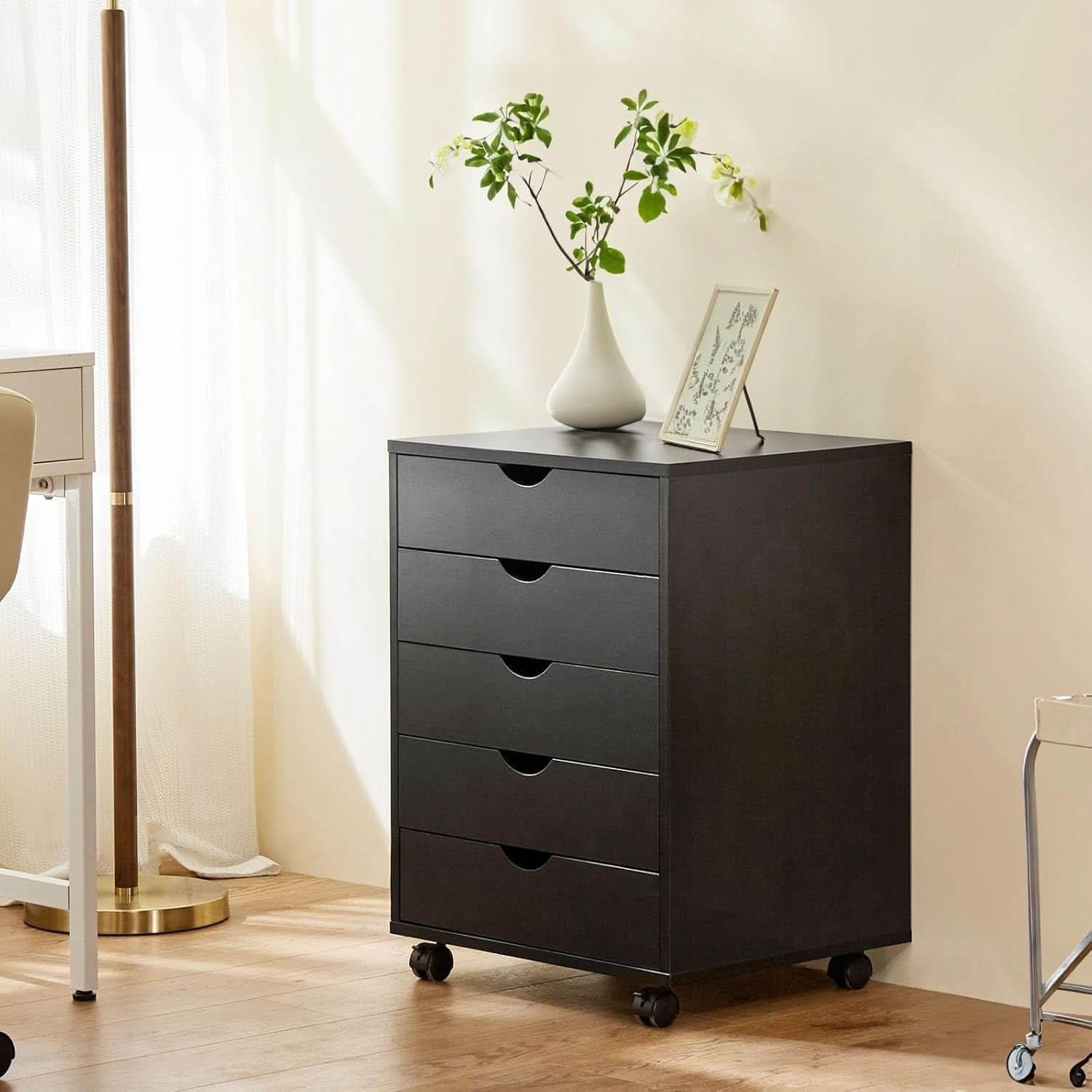 Five Drawer Multifunctional File Cabinet Black Industrial