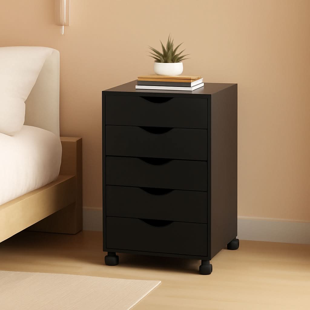 Five Drawer Multifunctional File Cabinet Black Industrial