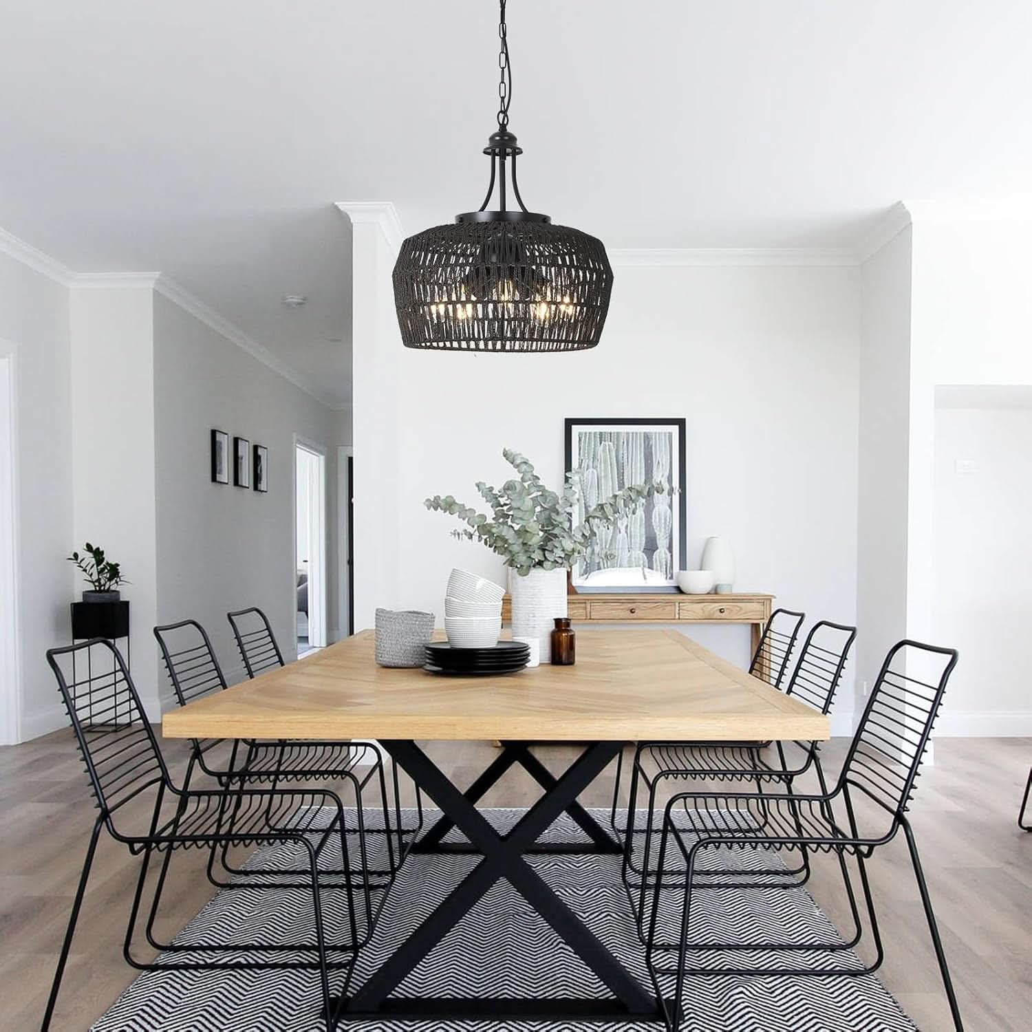 Five Light Black Chandelier For Farmhouse Dining Room
