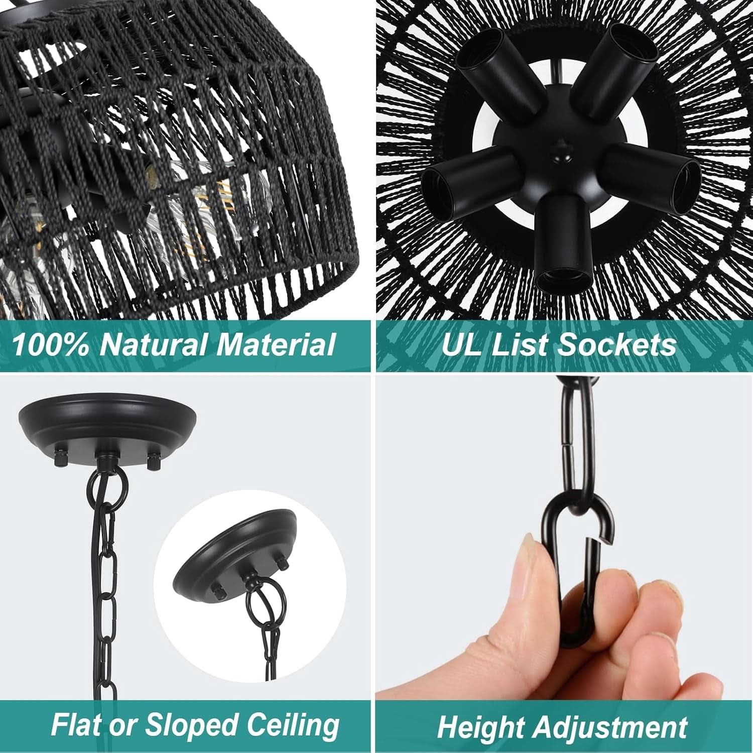 Five Light Black Chandelier For Farmhouse Dining Room