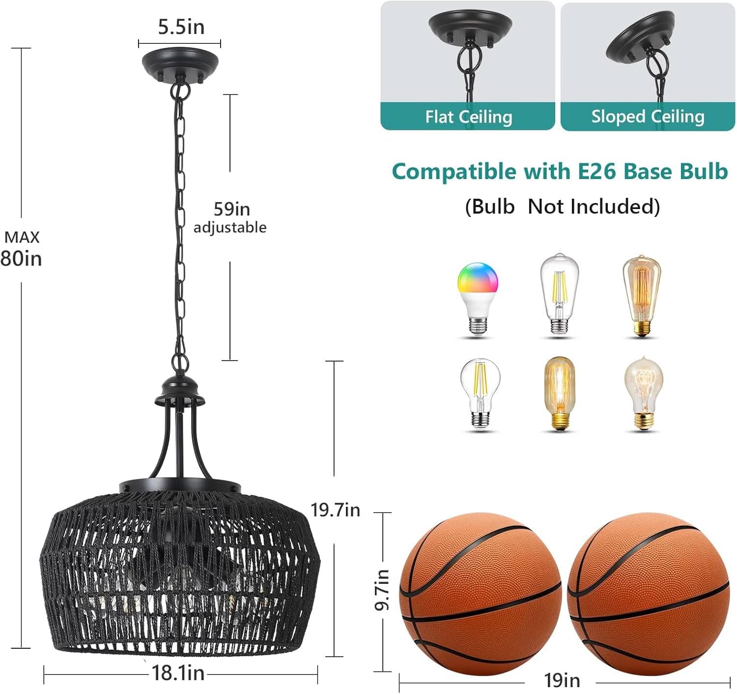 Five Light Black Chandelier For Farmhouse Dining Room