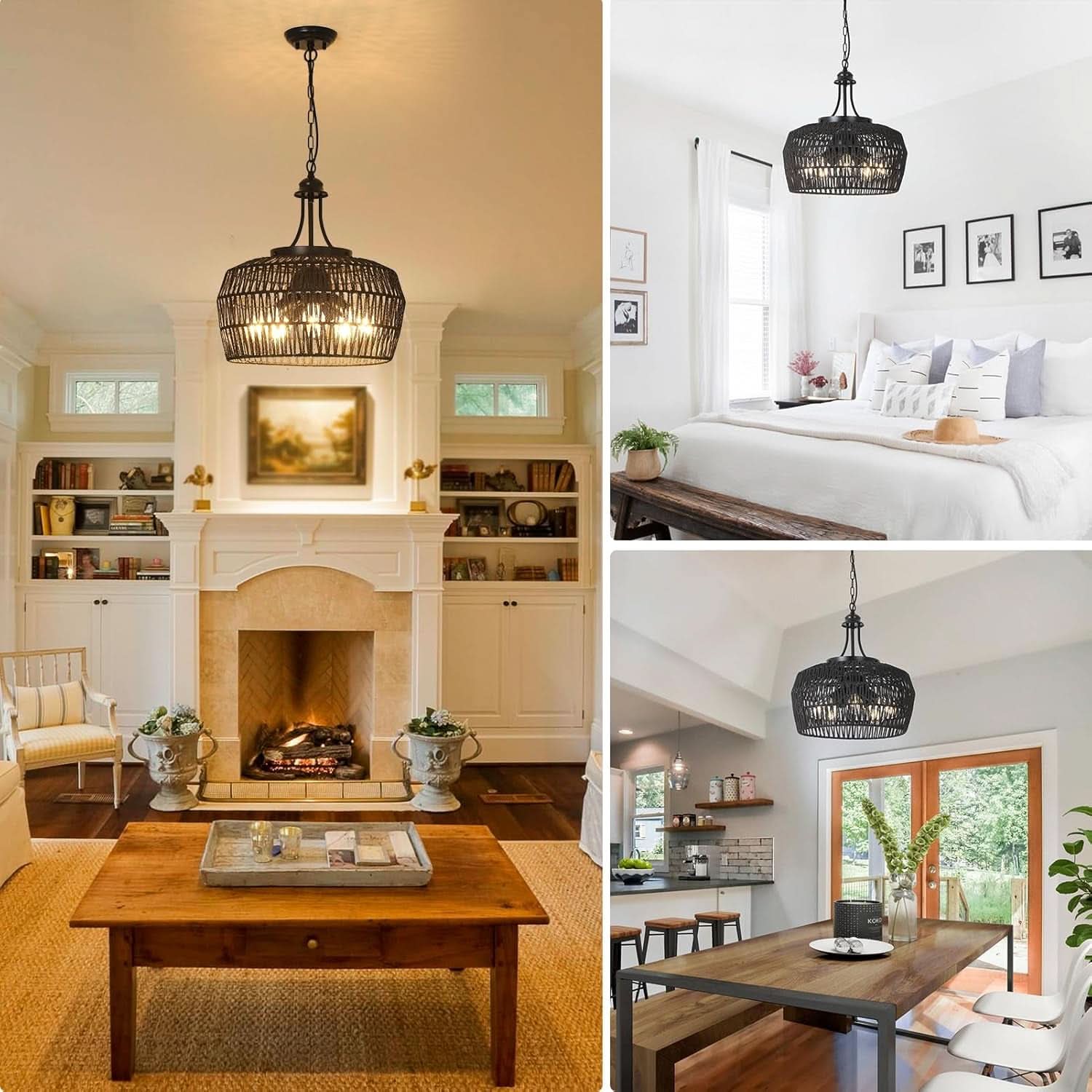 Five Light Black Chandelier For Farmhouse Dining Room