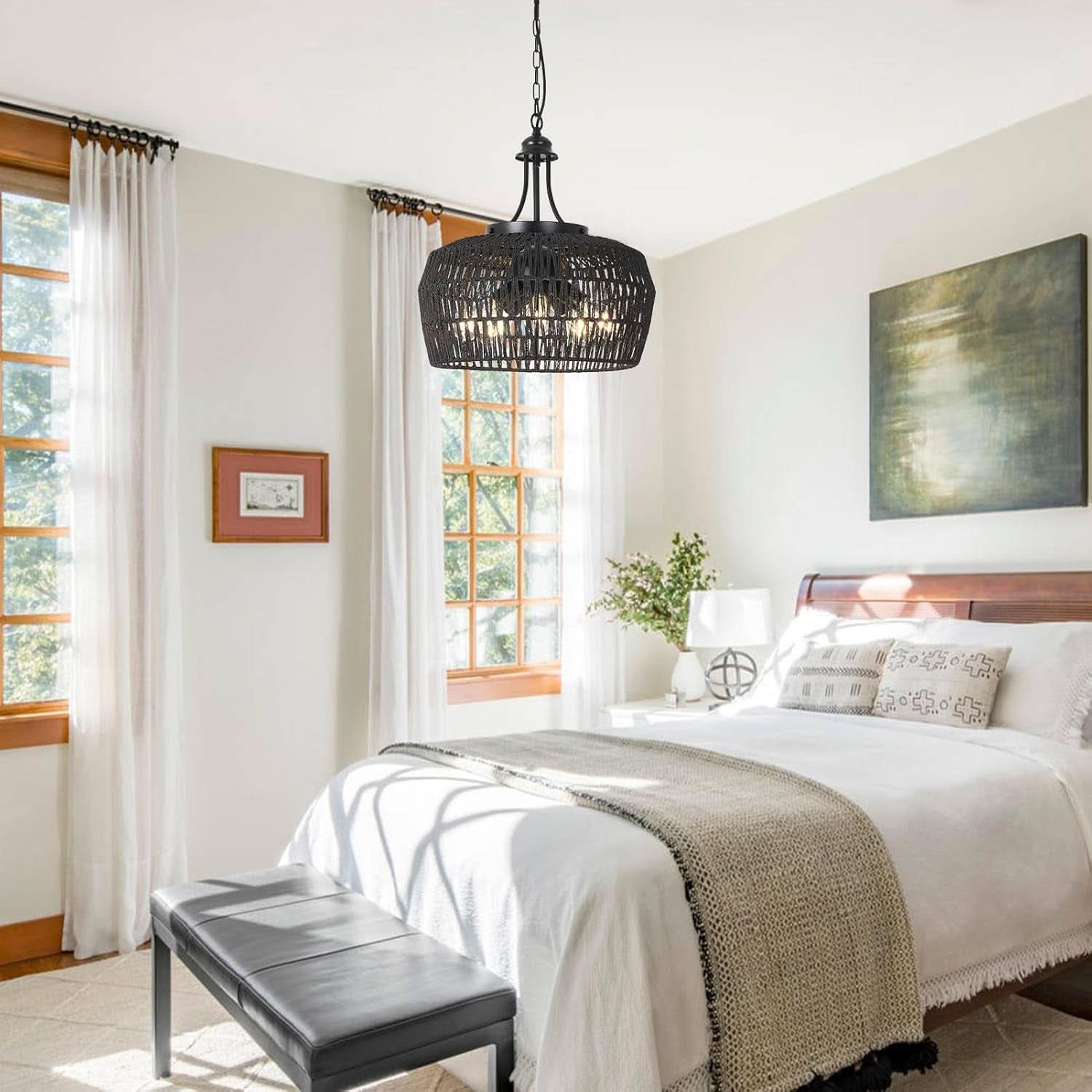 Five Light Black Chandelier For Farmhouse Dining Room
