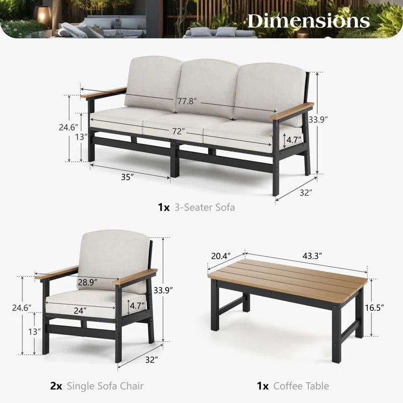 Five Person HDPE Outdoor Seating Set With Cushions