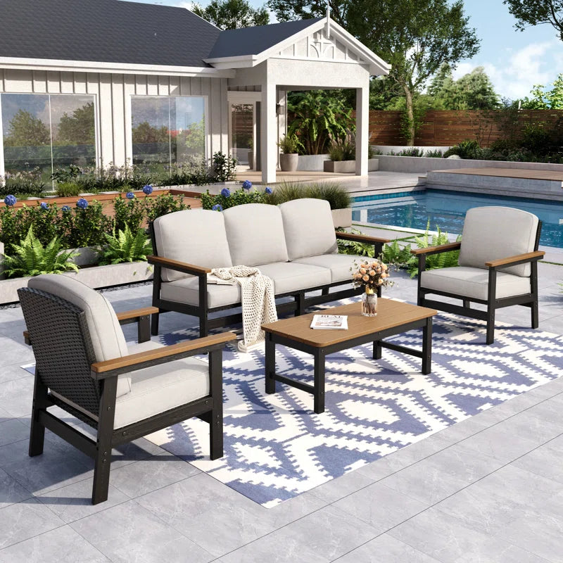 Five Person HDPE Outdoor Seating Set With Cushions