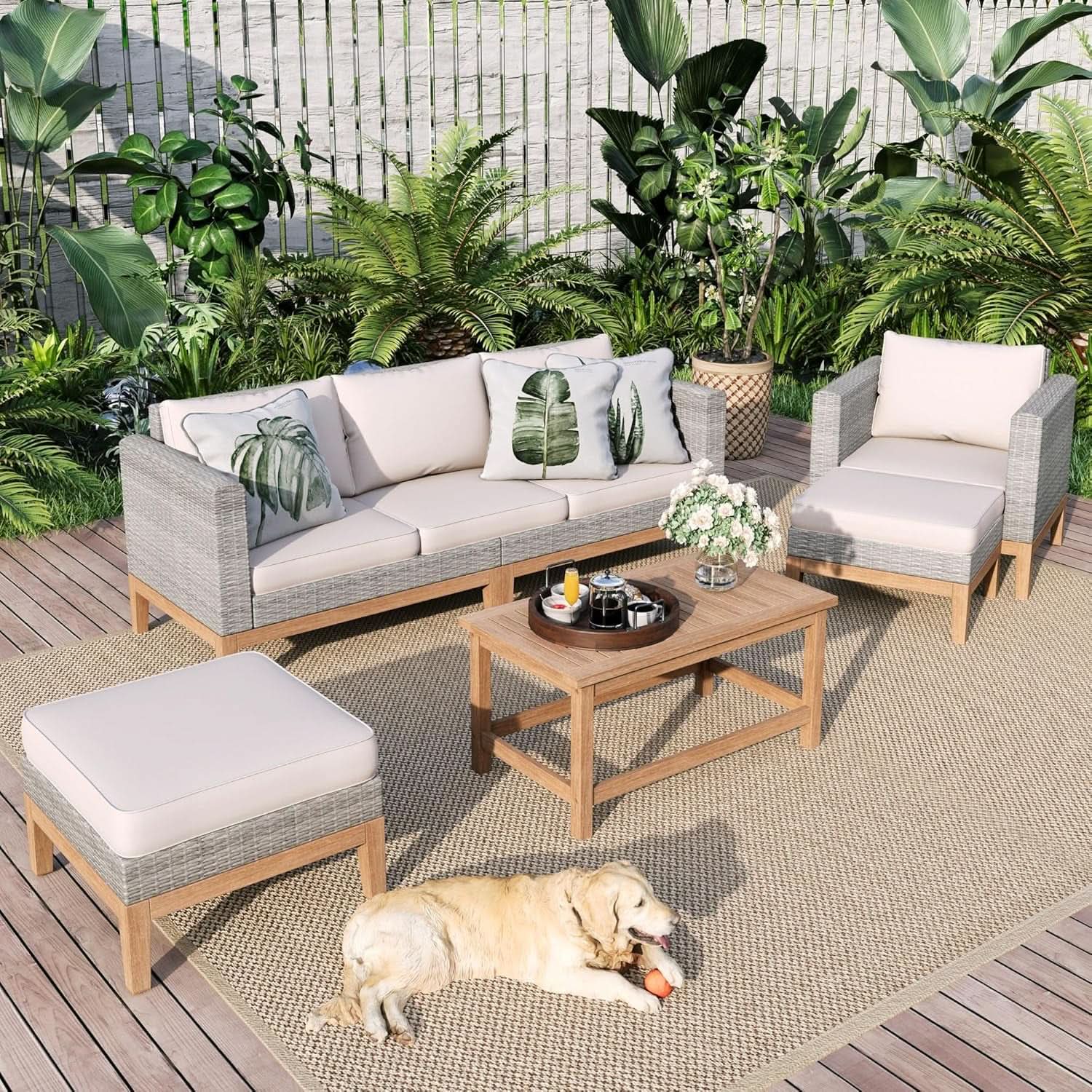 Five Piece All Weather Outdoor Patio Conversation Set