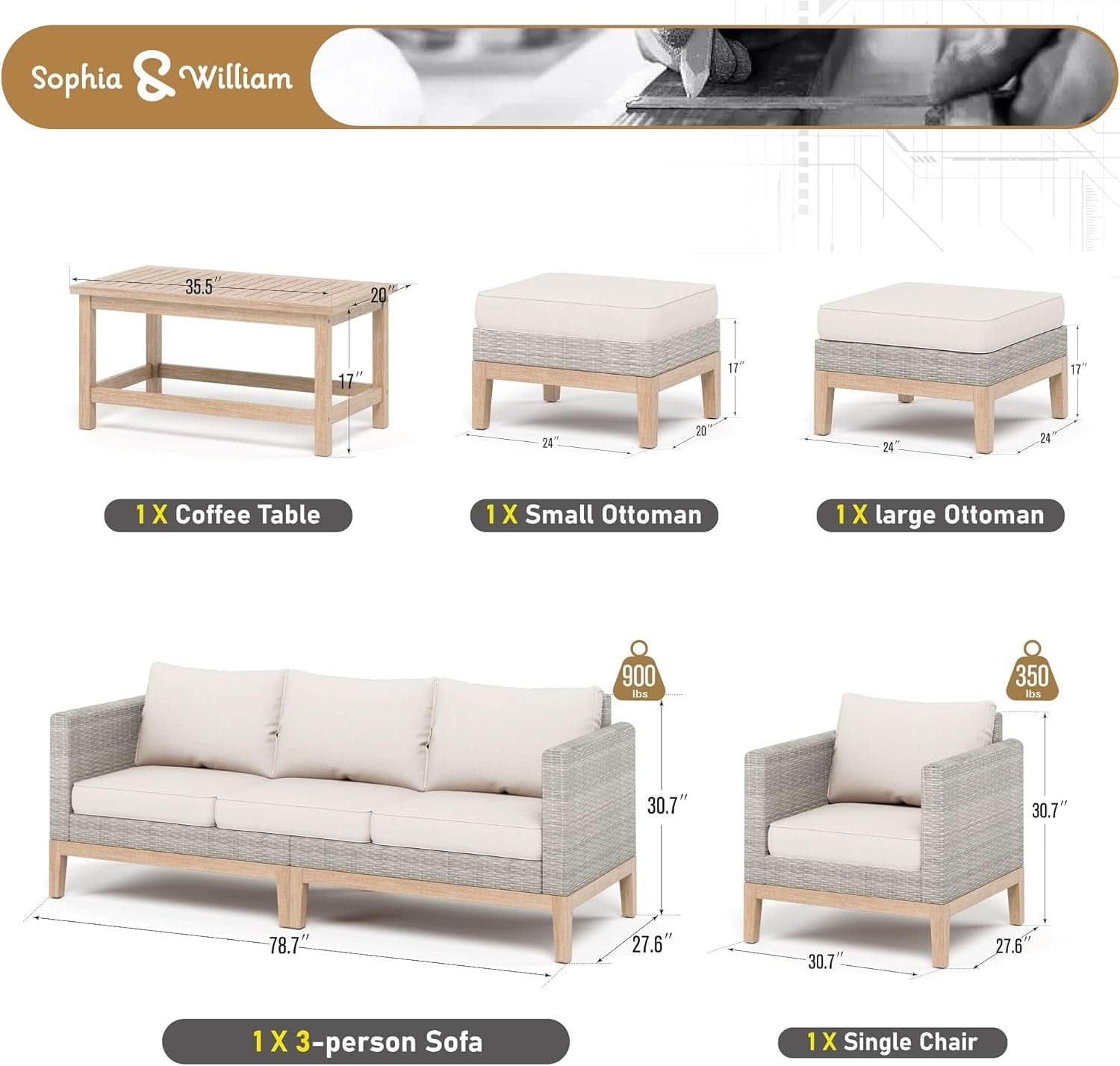 Five Piece All Weather Outdoor Patio Conversation Set