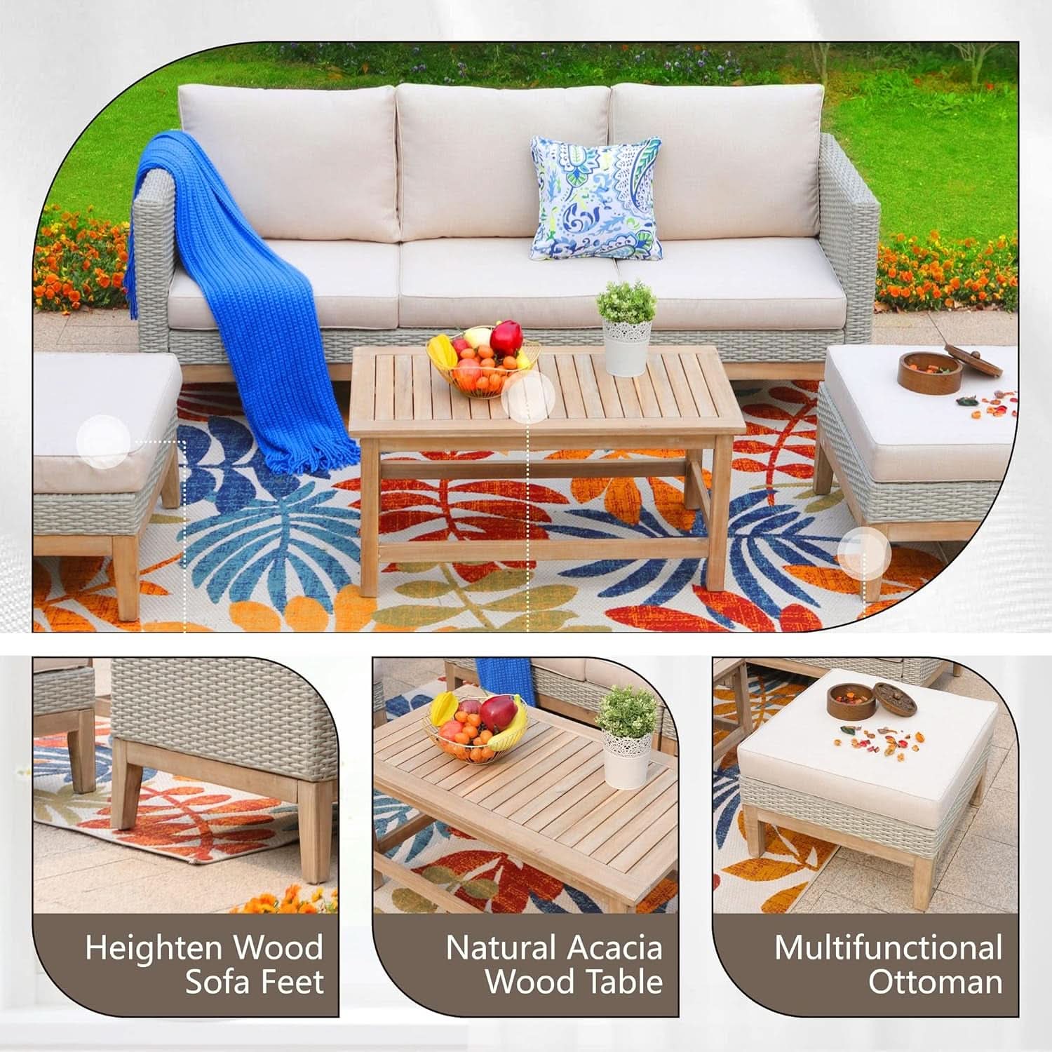Five Piece All Weather Outdoor Patio Conversation Set