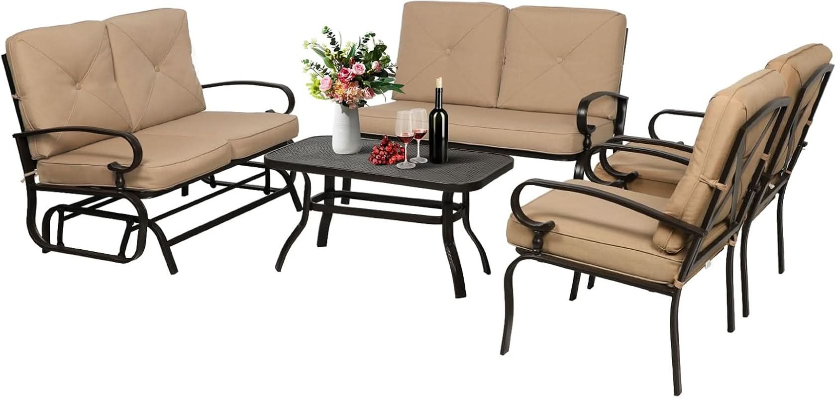 Five Piece Outdoor Metal Patio Furniture Conversation Set
