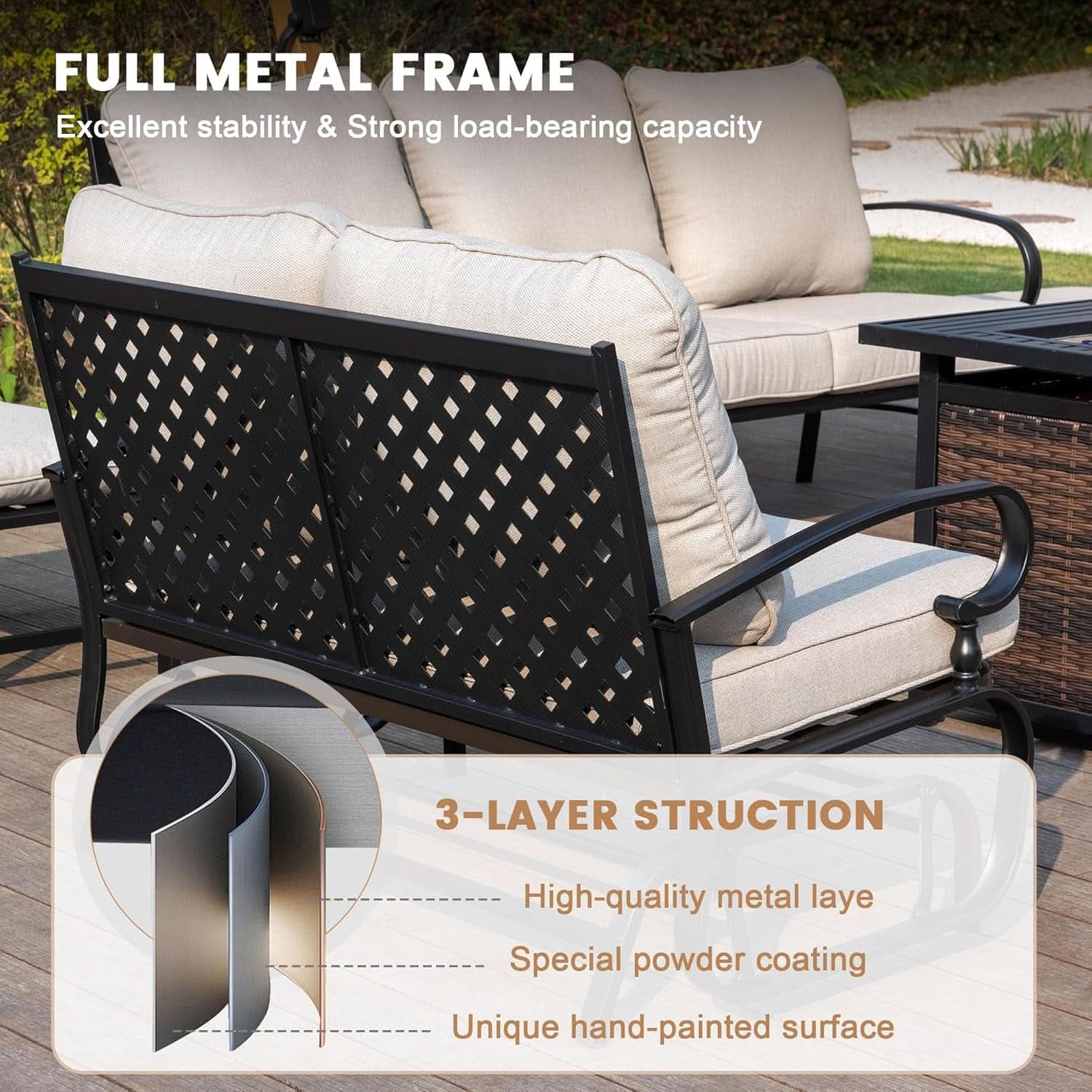 Five Piece Outdoor Patio Furniture Set with Cushions
