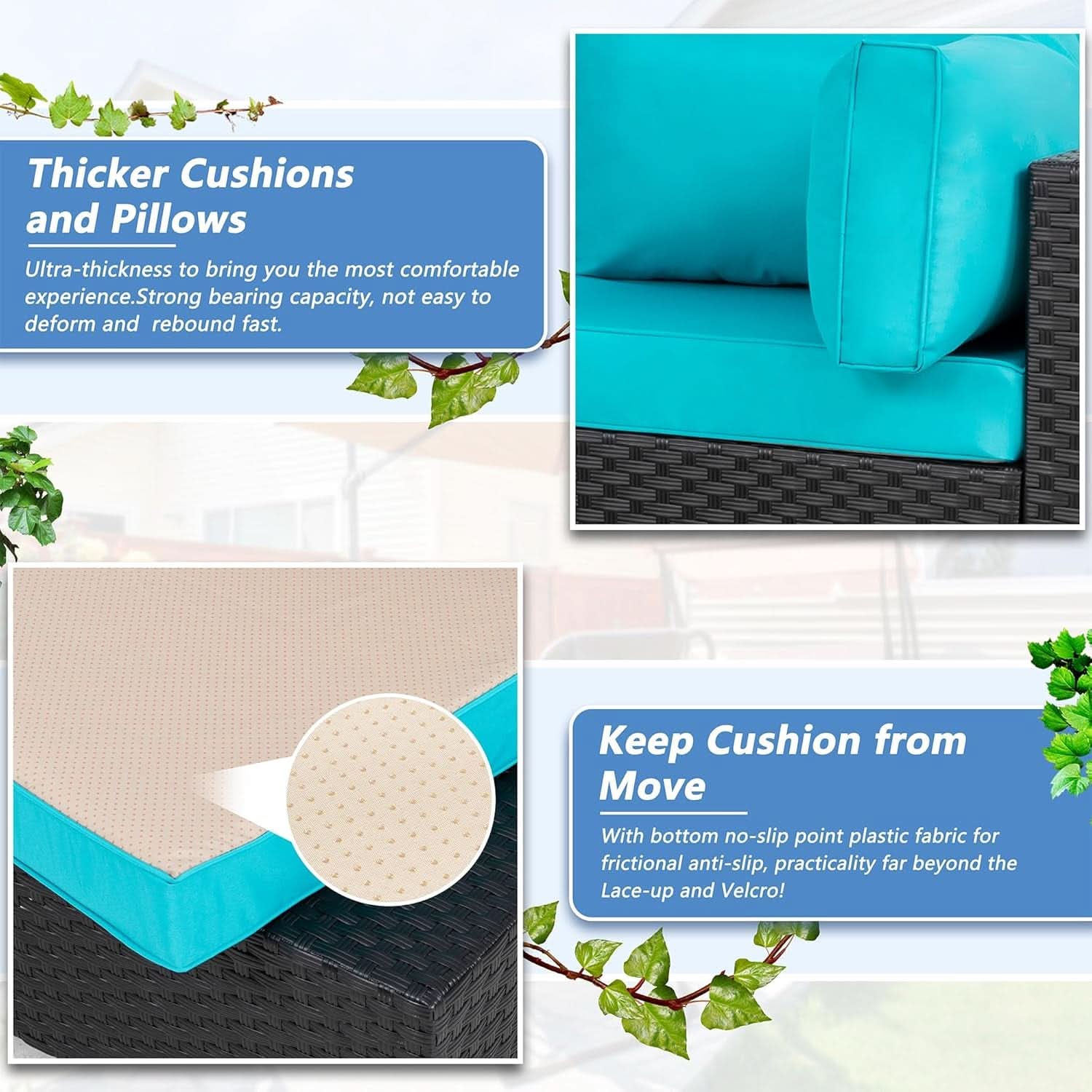 Five Piece Outdoor Patio Sectional Sofa Set Blue