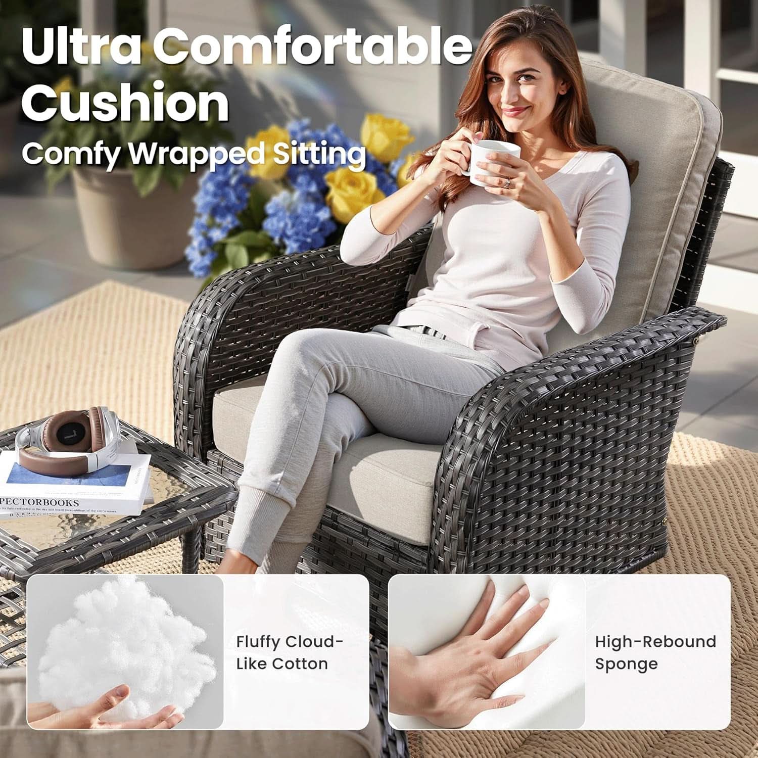 Five Piece Outdoor Wicker Sofa Set with Cushions