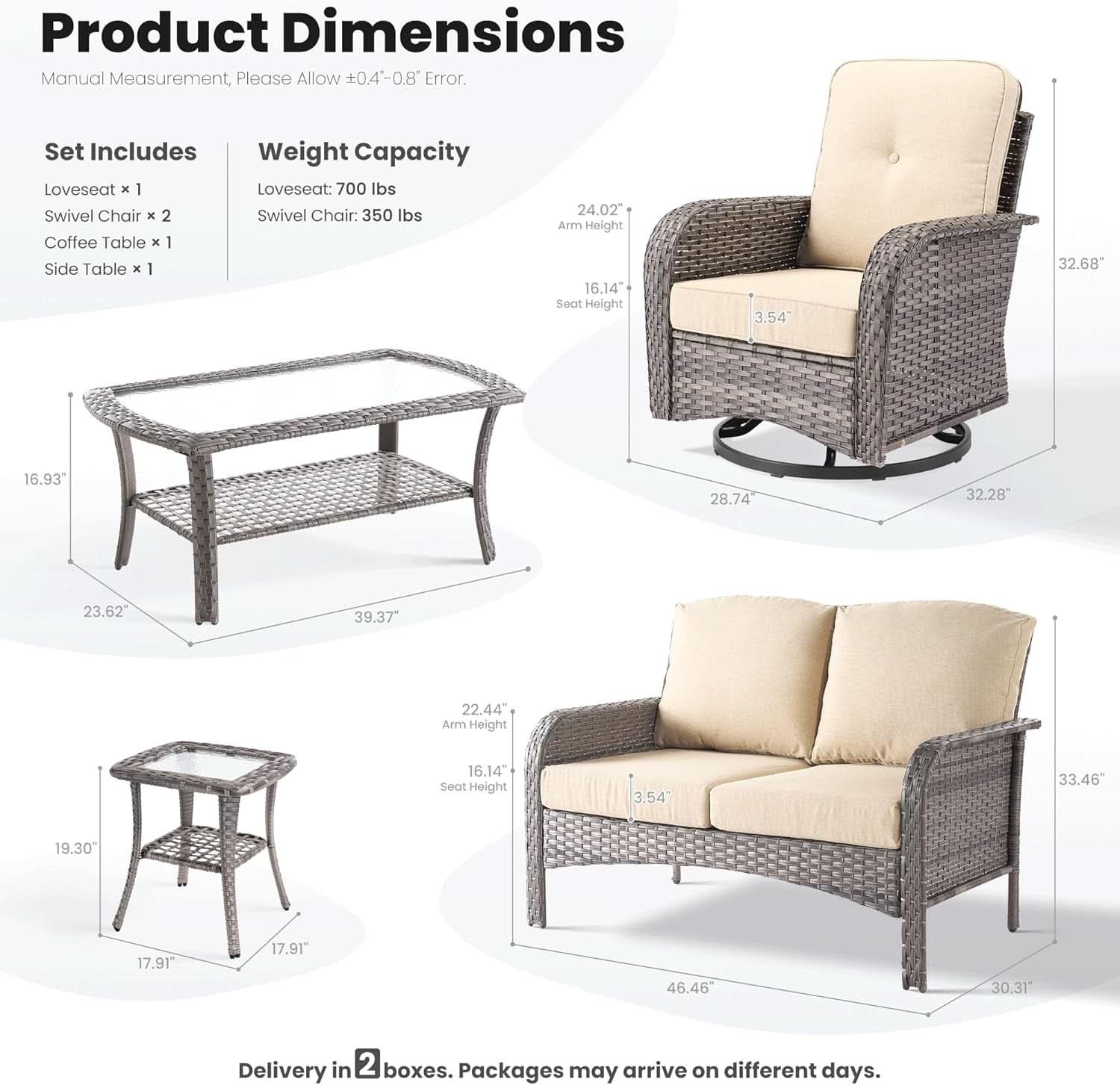Five Piece Outdoor Wicker Sofa Set with Cushions
