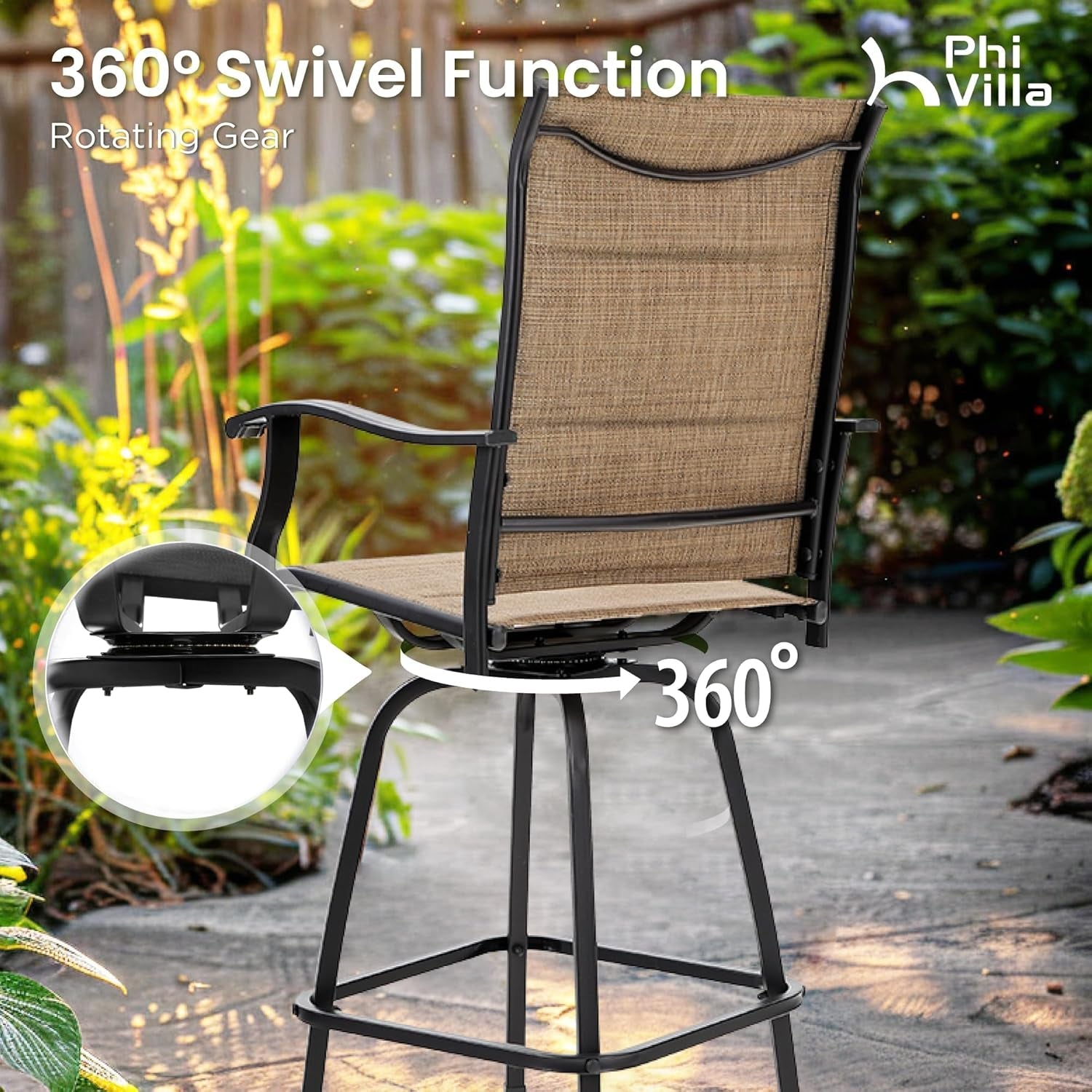 Five Piece Patio Bar Set with Swivel Padded Stools
