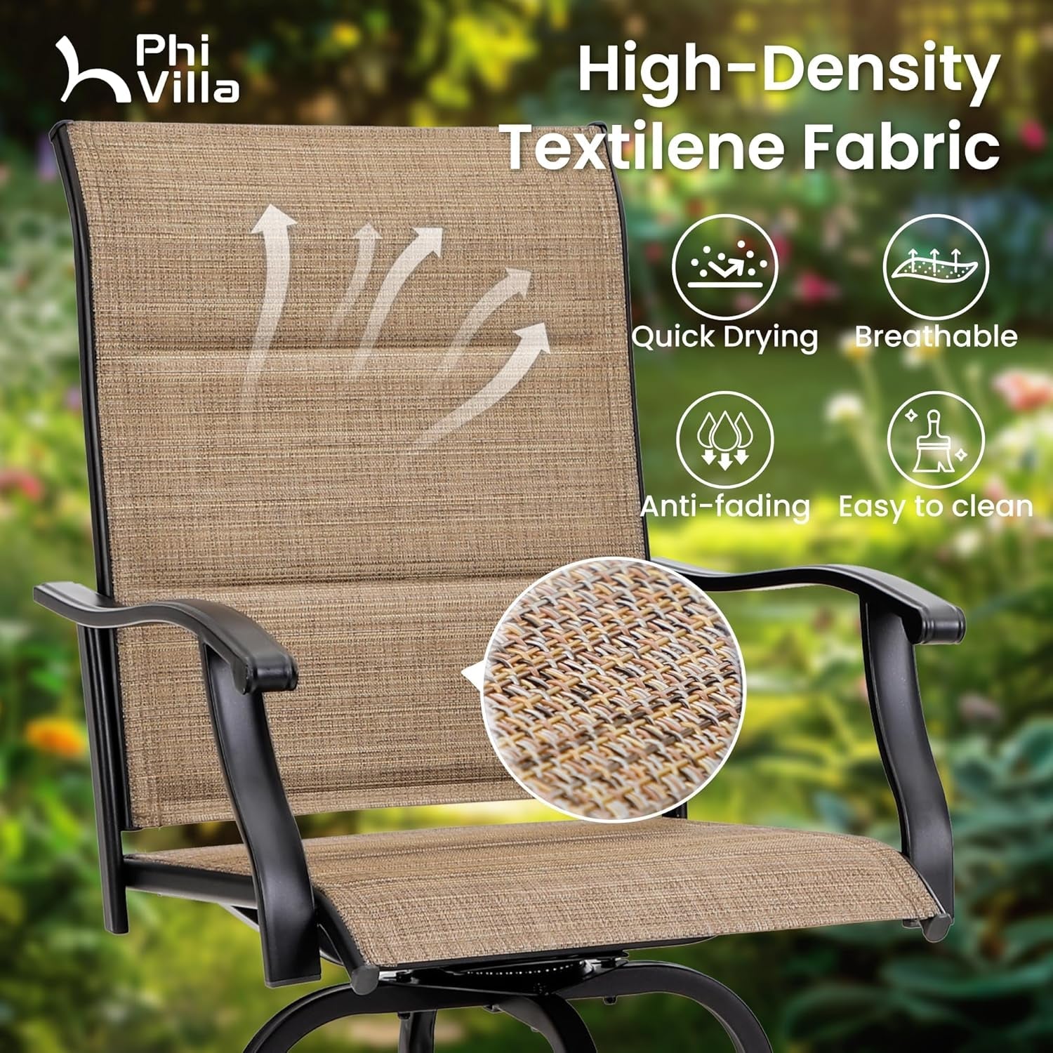 Five Piece Patio Bar Set with Swivel Padded Stools