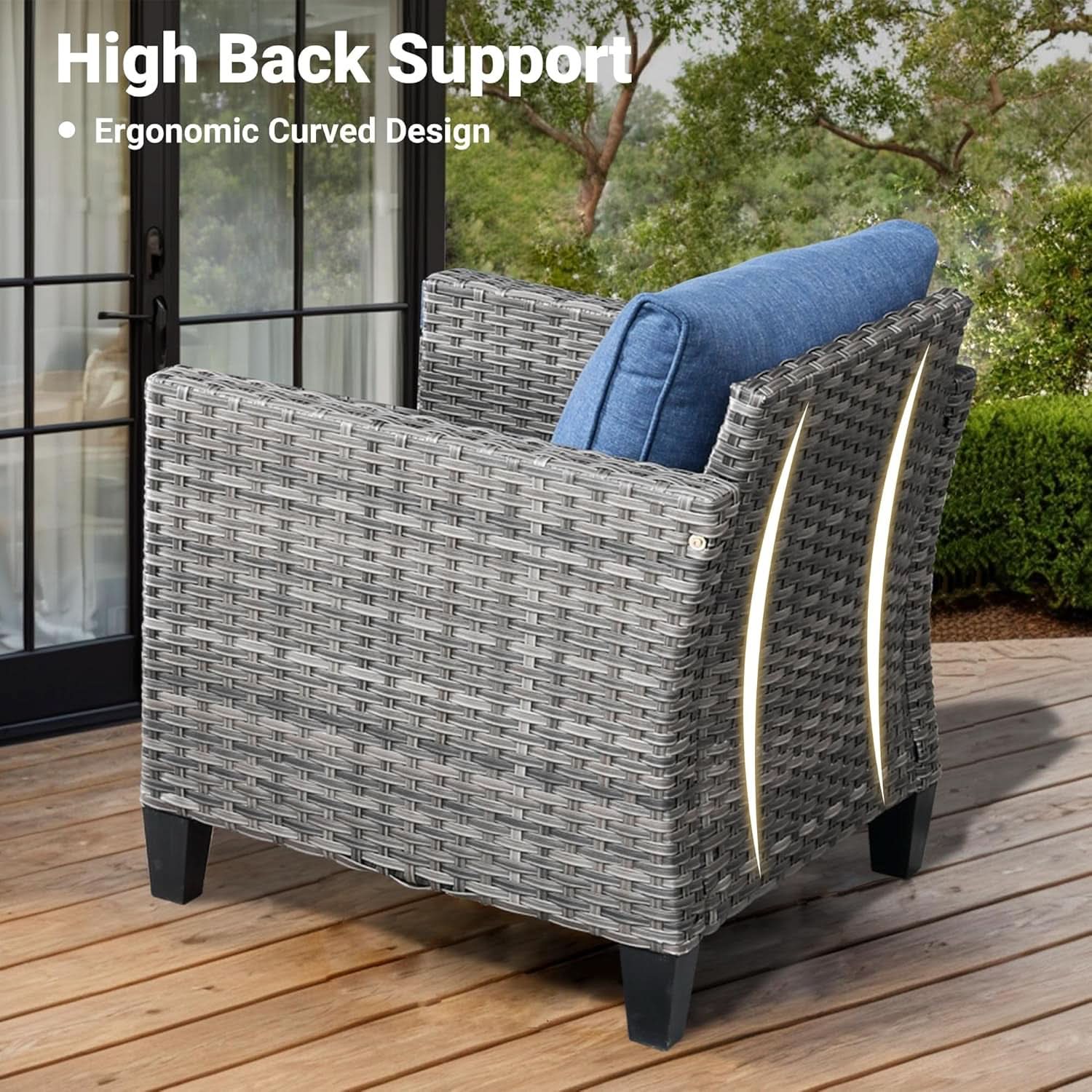 Five Piece Patio Outdoor Wicker Furniture Set Denim Blue