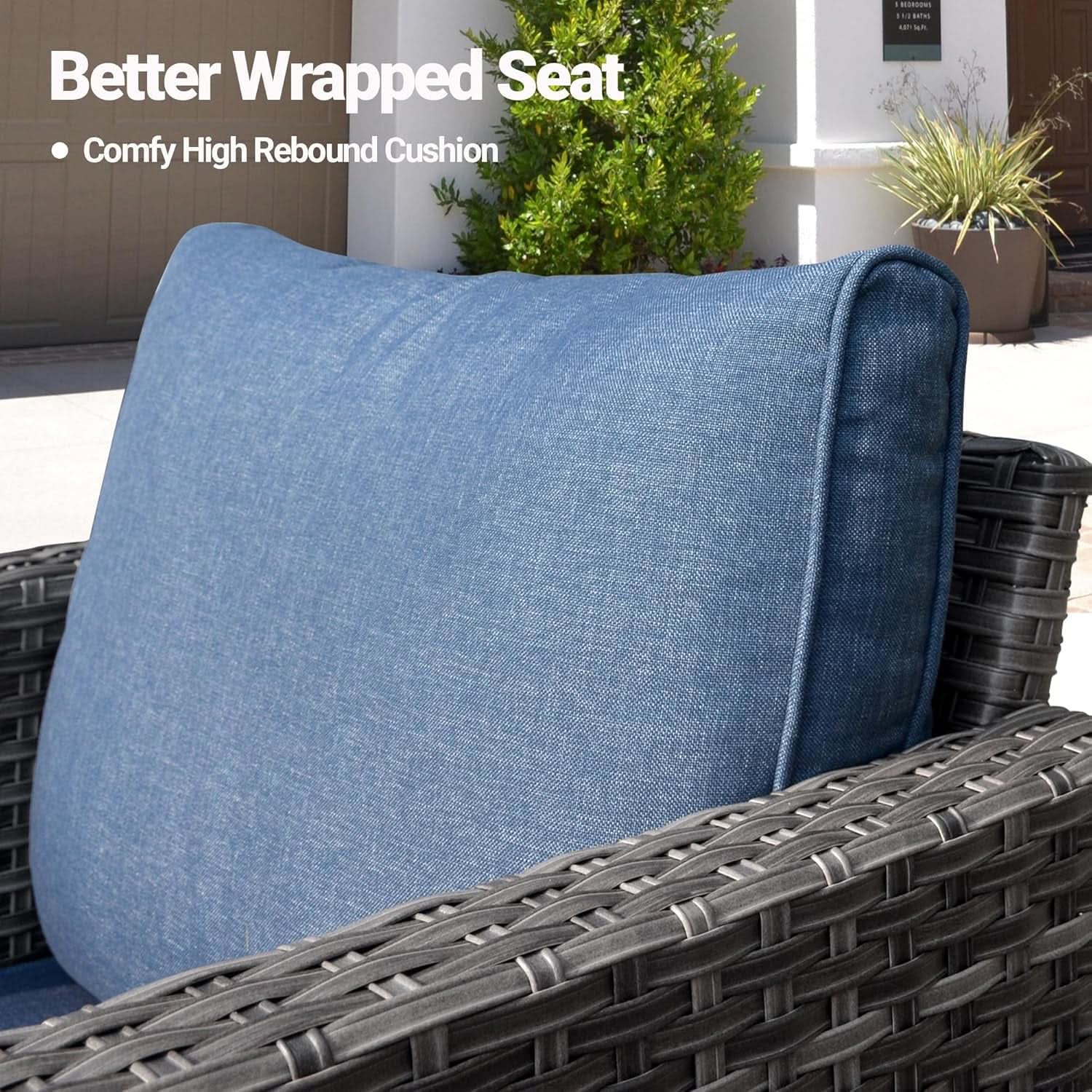 Five Piece Patio Outdoor Wicker Furniture Set Denim Blue