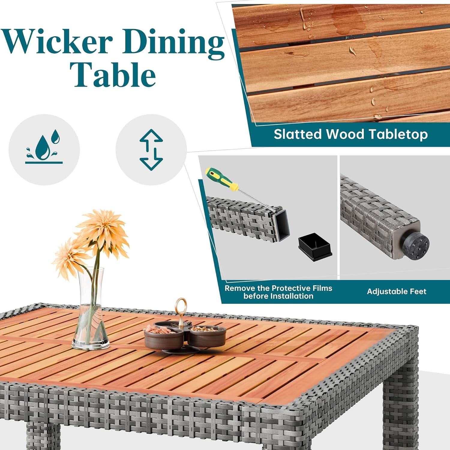 Five Piece Wicker Patio Dining Set with Cushions