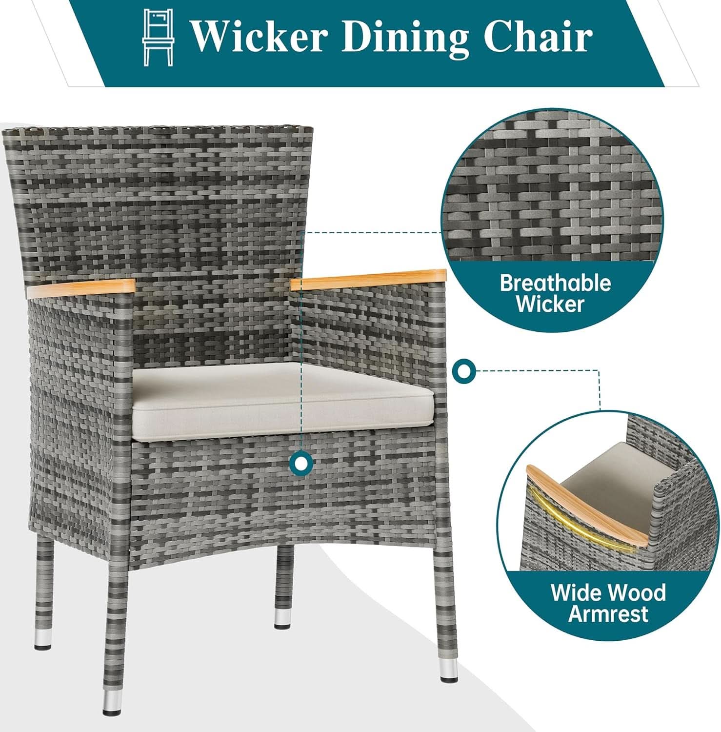 Five Piece Wicker Patio Dining Set with Cushions