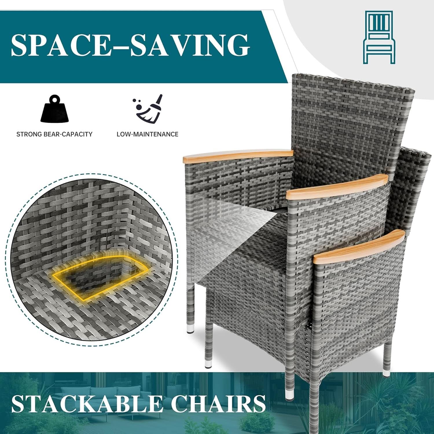 Five Piece Wicker Patio Dining Set with Cushions