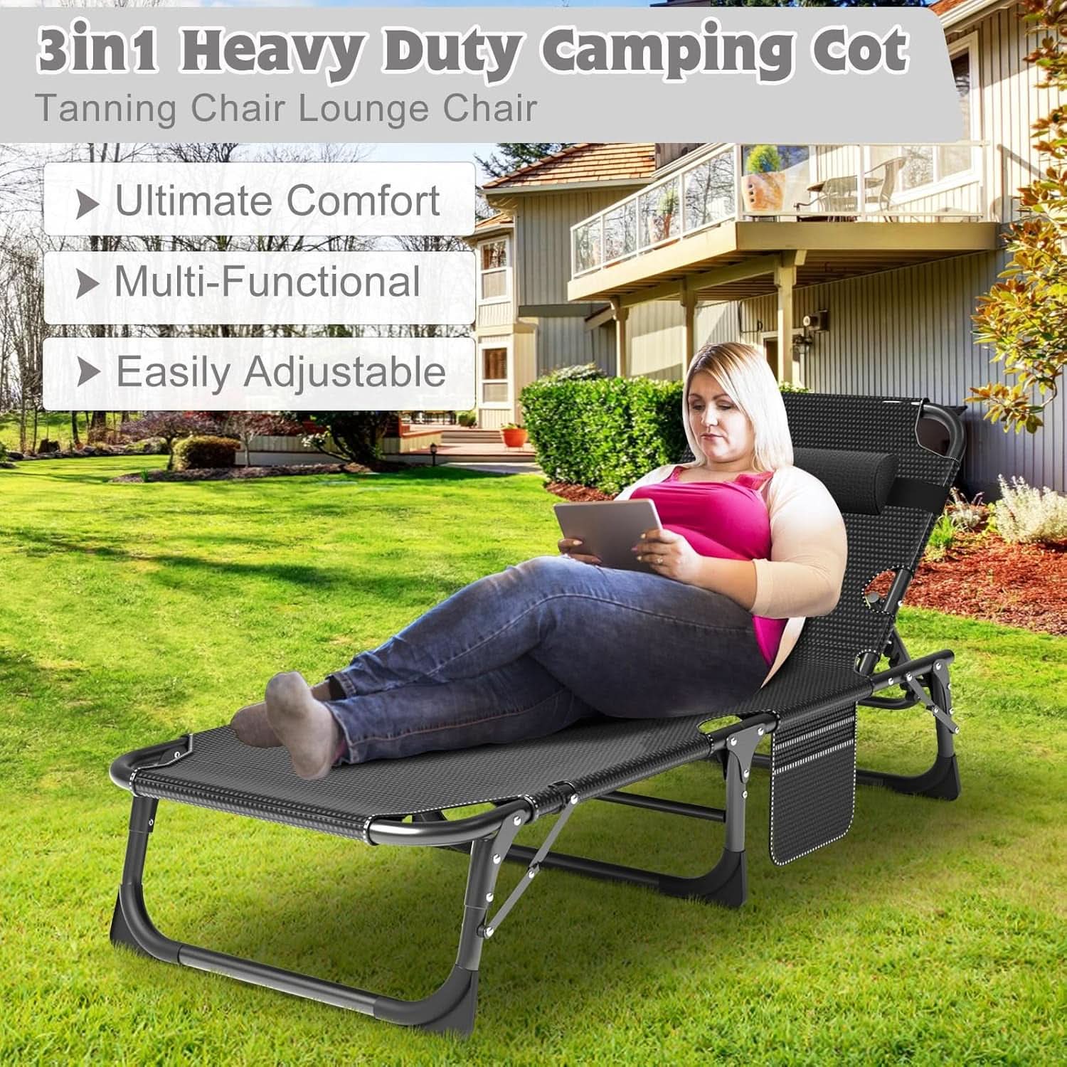 Five Position Adjustable Padded Outdoor Lounge Chair