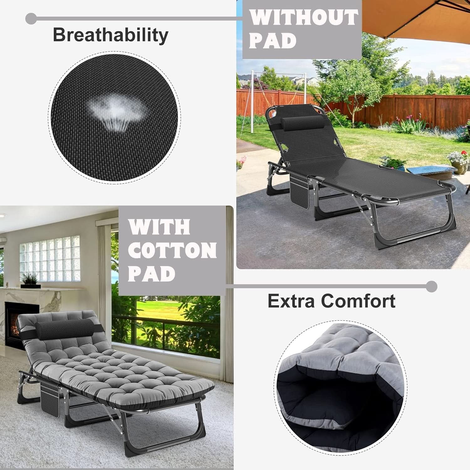 Five Position Adjustable Padded Outdoor Lounge Chair