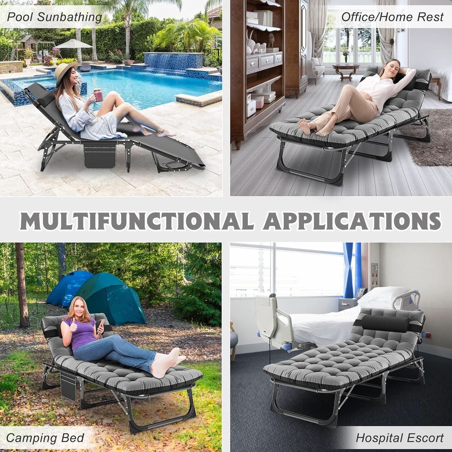 Five Position Adjustable Padded Outdoor Lounge Chair