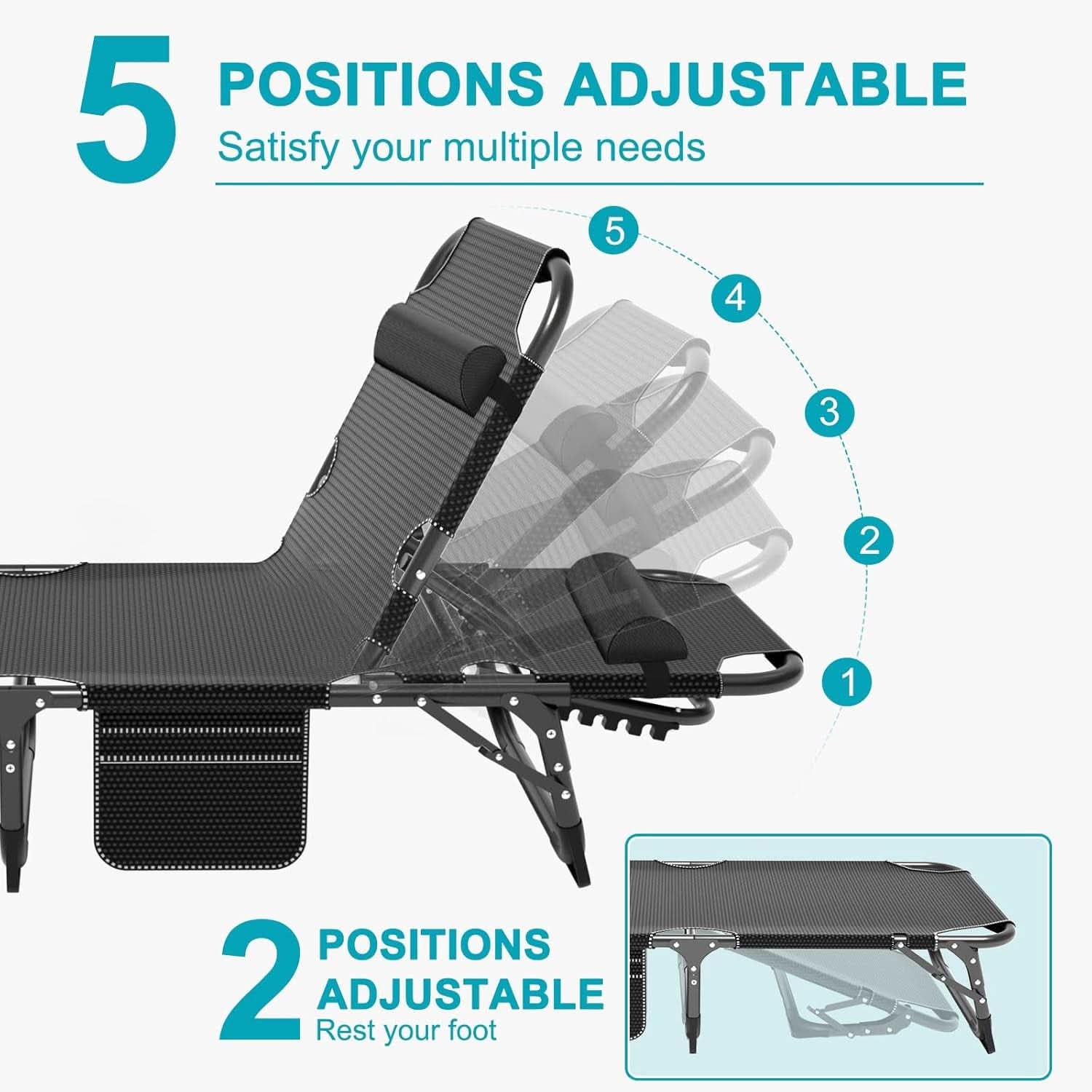 Five Position Adjustable Padded Outdoor Lounge Chair