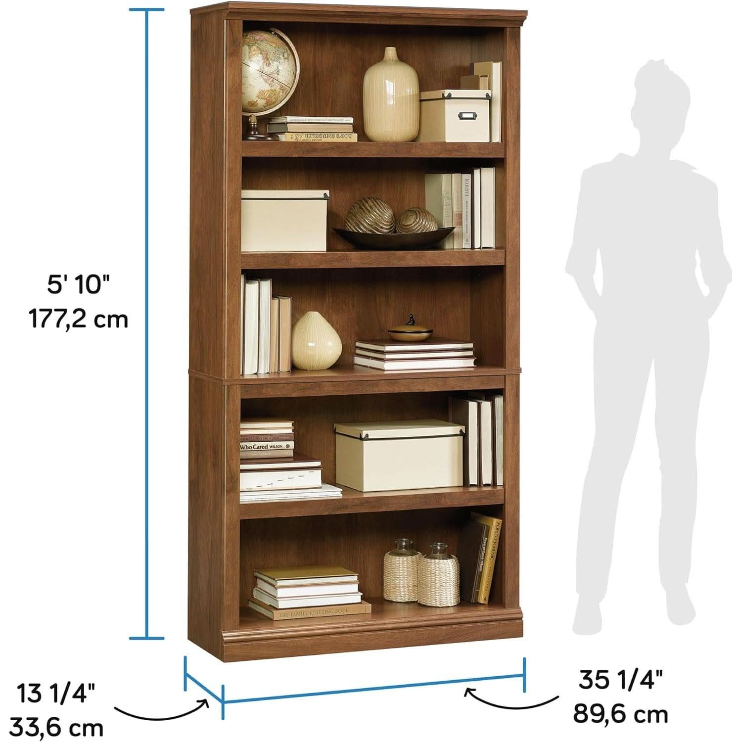 Five Shelf Bookcase In Oiled Oak Finish 35.28 Length 13.23 Width 69.76 Inches