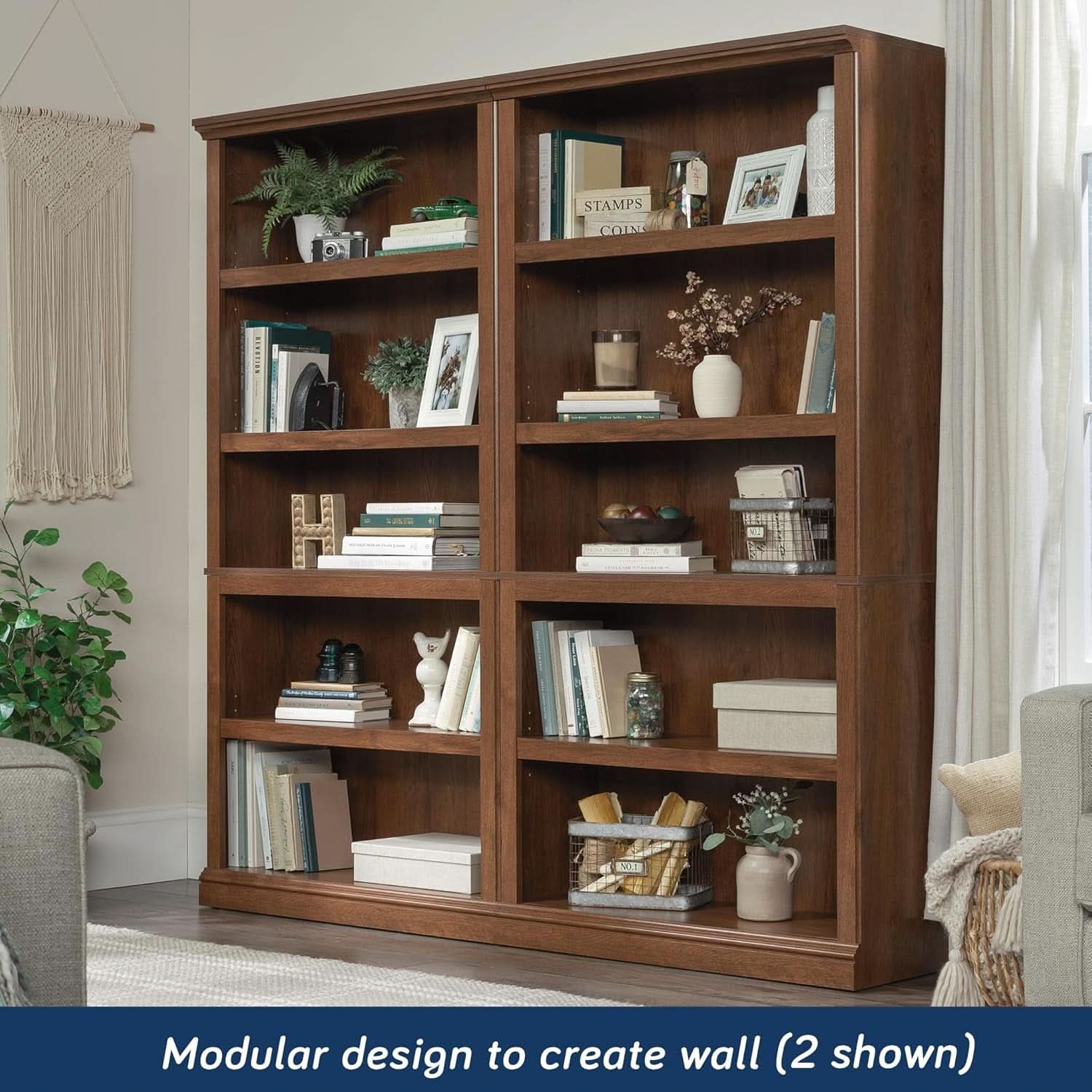 Five Shelf Bookcase In Oiled Oak Finish 35.28 Length 13.23 Width 69.76 Inches
