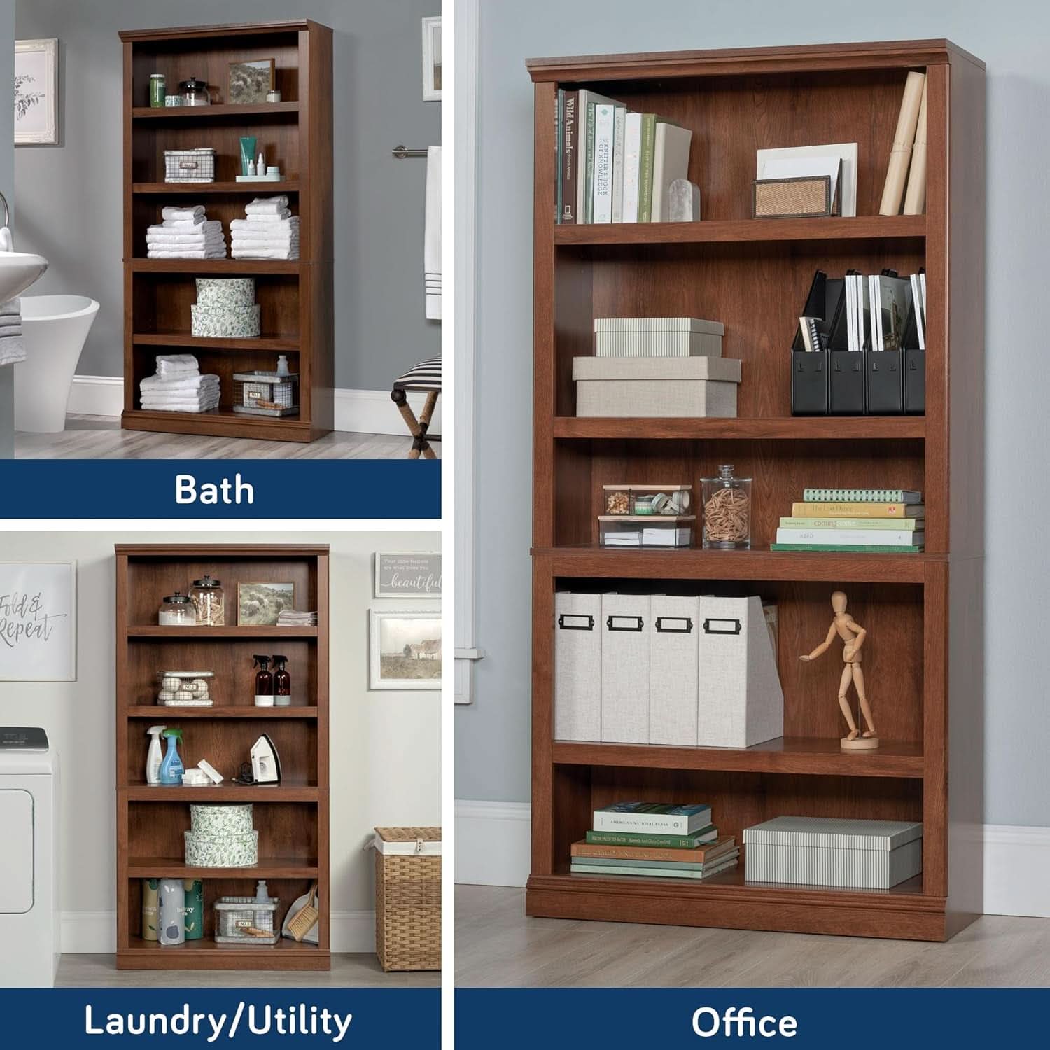 Five Shelf Bookcase In Oiled Oak Finish 35.28 Length 13.23 Width 69.76 Inches