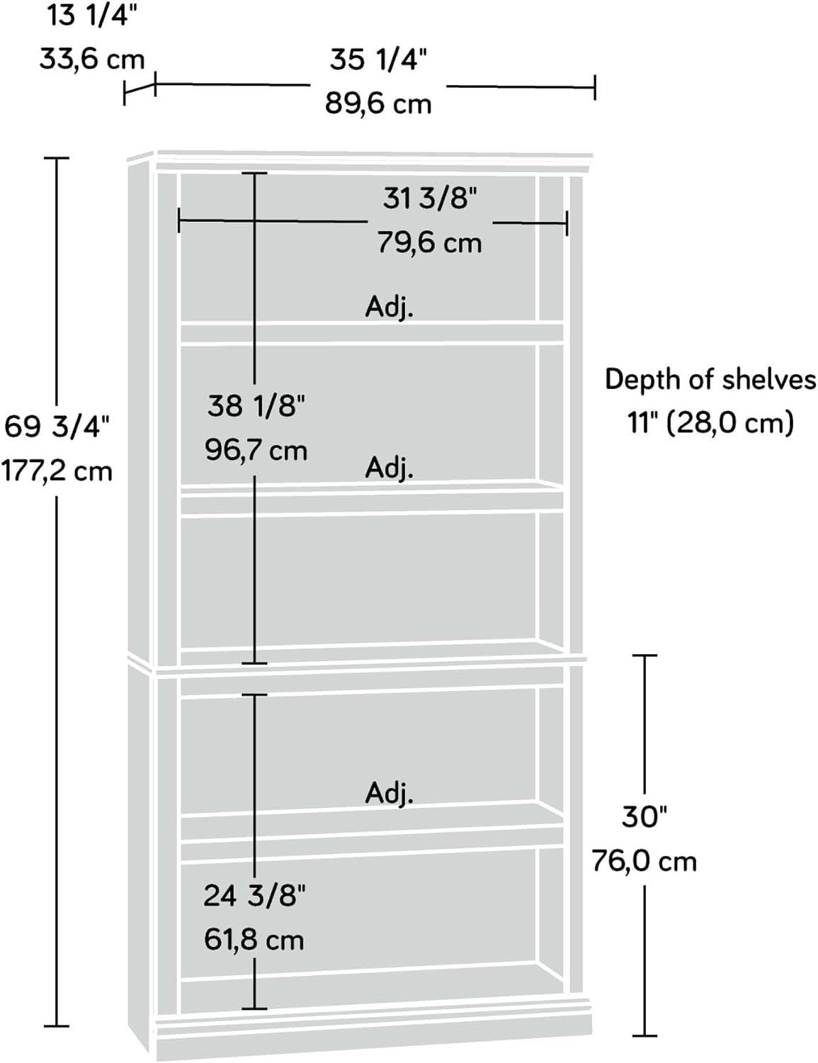 Five Shelf Bookcase Jamocha Wood With Adjustable Shelves